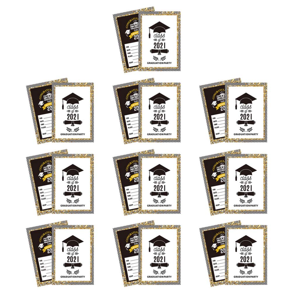 NUOBESTY 20pcs Gold & Black Graduation Party Invitation Cards - Elegant Graduation Announcements for College, High School & University (Class of 2021) - Perfect for Graduation Ceremonies, Commencement Parties & Congratulations Celebrations
