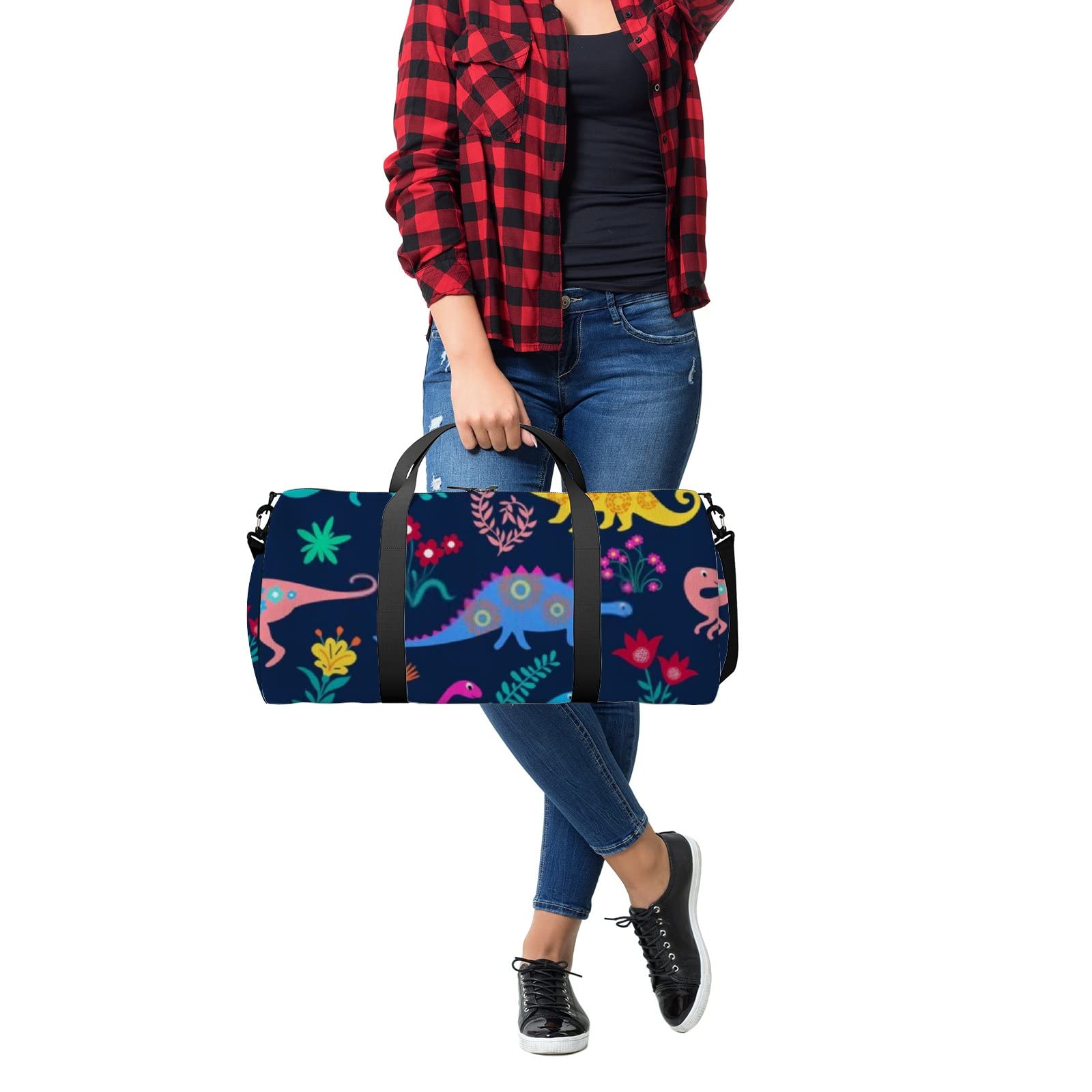 **Black Dinosaur Print Kids Sports Tote Bag - Waterproof Gym Backpack with Shoulder Strap & Side Pockets for Boys, Girls, Men & Women - Perfect for School, Travel, Sports & Storage**