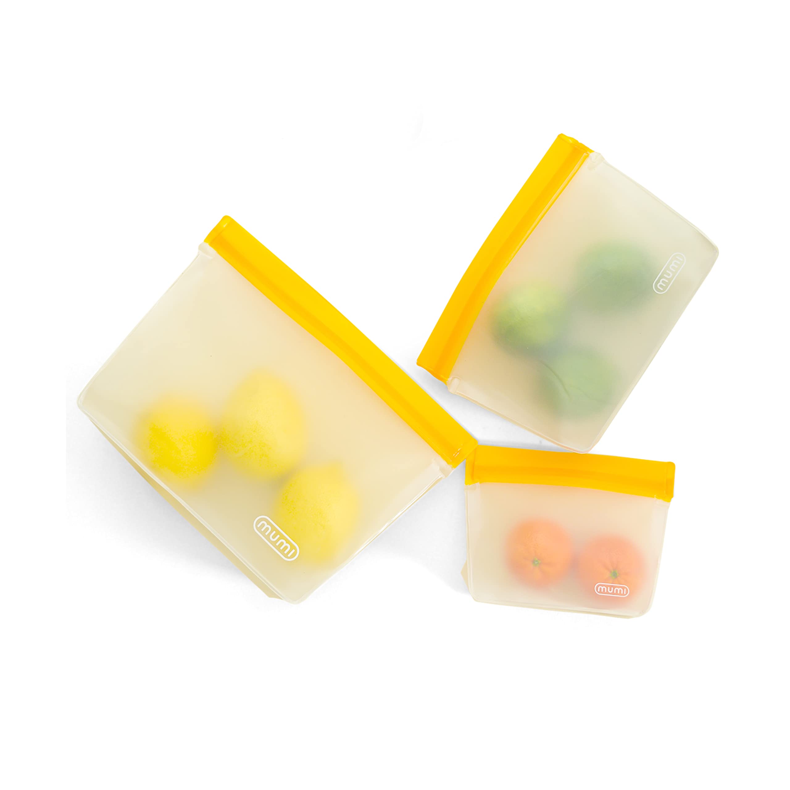 MUMI Reusable Zipper Storage Bags - 3 Pack Airtight Leakproof Food Bags for Meal Prep, Travel & Organizing - Eco-Friendly Freezer Safe Ziplock Bags (Yellow) | Perfect for Snacks, Lunch Boxes & Camping Trips