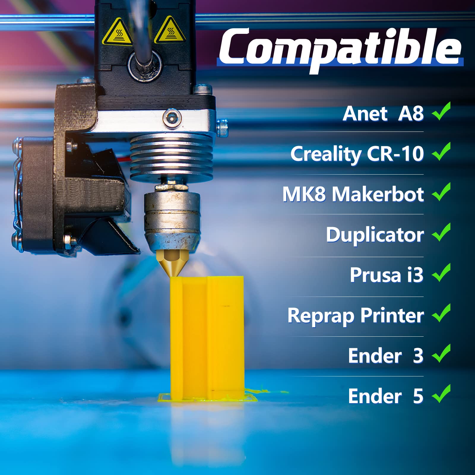 75-Piece 0.4mm MK8 3D Printer Brass Nozzle Kit - Hardened Extruder Tips Compatible with Creality Ender 3, CR-10, Makerbot & More | Perfect for ABS, PLA, PETG Filament Printing | Home & Professional 3D Printing Projects