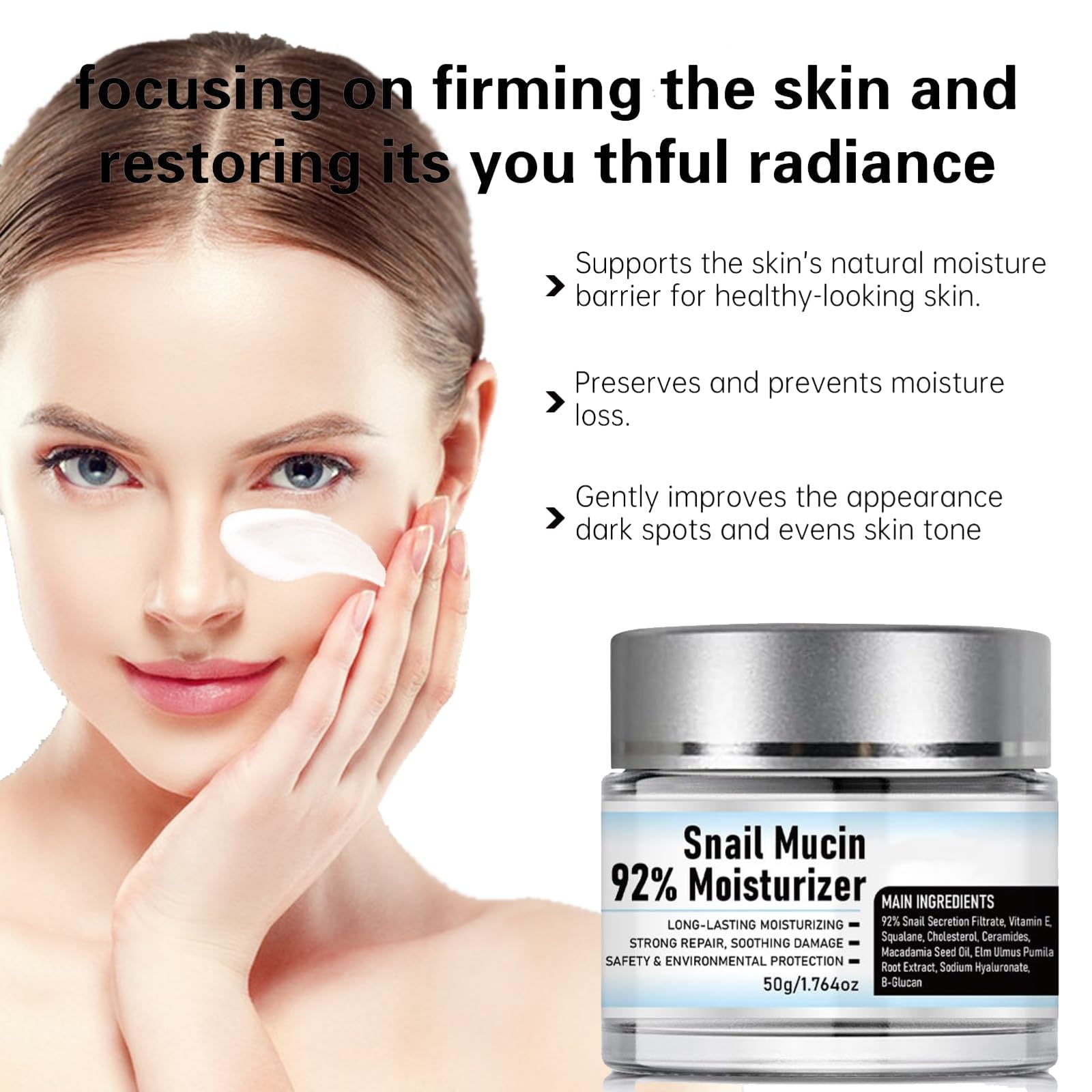 Lism 92% Snail Mucin Moisturizing Face Gel Cream - Original Snail Mucin Repair Cream with Vitamin C for Dry & Sensitive Skin - Hydrating Daily Facial Care (3PCS) - Perfect for Night Routine & Post-Sun Care