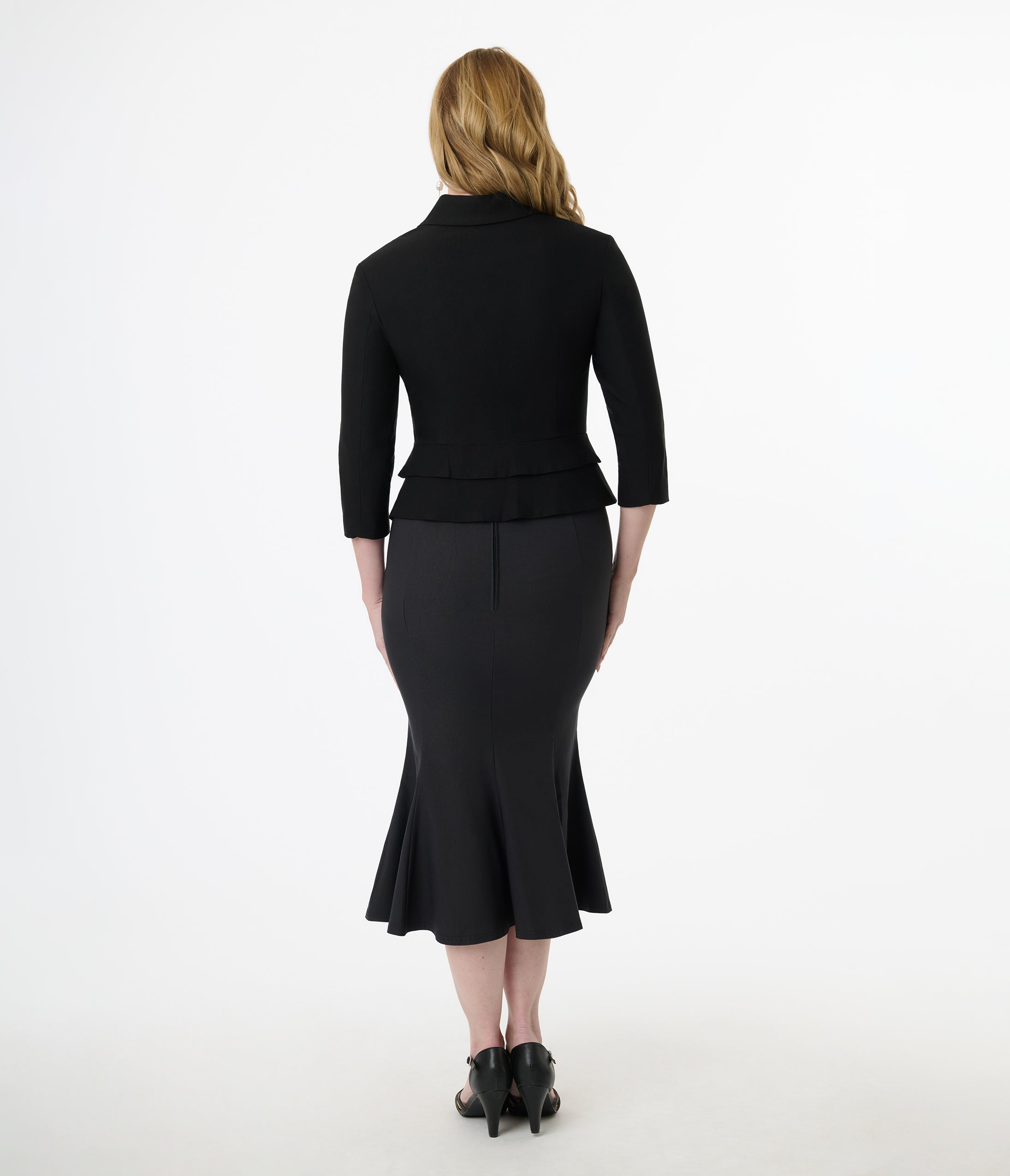 Vintage Black Peplum Jacket for Women - Retro Style Blazer with Ruffled Hem - Perfect for Office Wear, Parties & Special Occasions