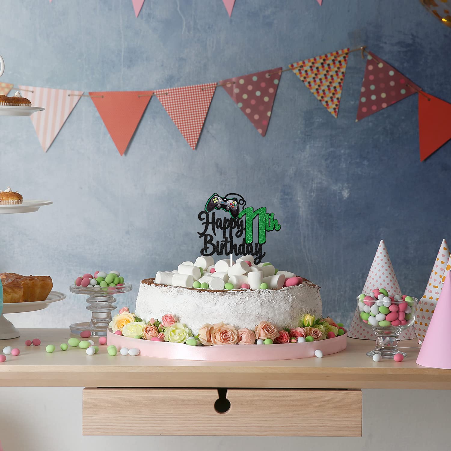 Video Game Happy 11th Birthday Cake Topper - Game Boy's 11th Birthday Party Supplies - Level Up Winner Party Decorations for Gaming Theme Cakes - Perfect for Gaming Birthday Parties & Celebrations