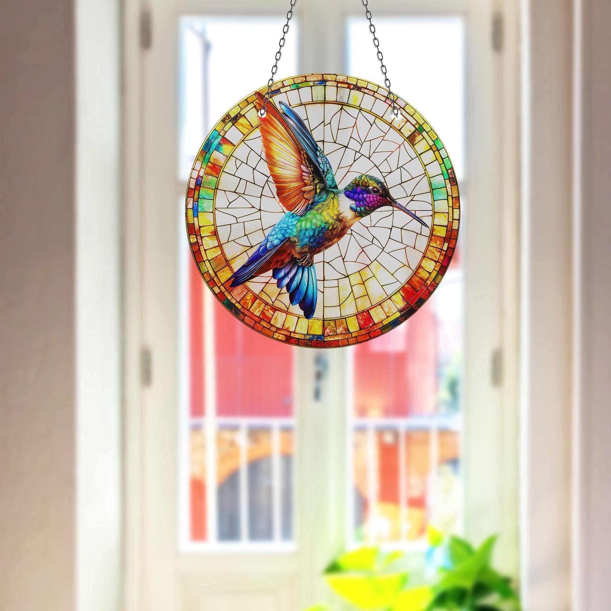 Vibrant Colorful Birds Suncatcher Window Decor - Handmade Stained Glass Art for Home, Office & Garden - Perfect for Living Room, Bedroom, Nursery & Outdoor Spaces