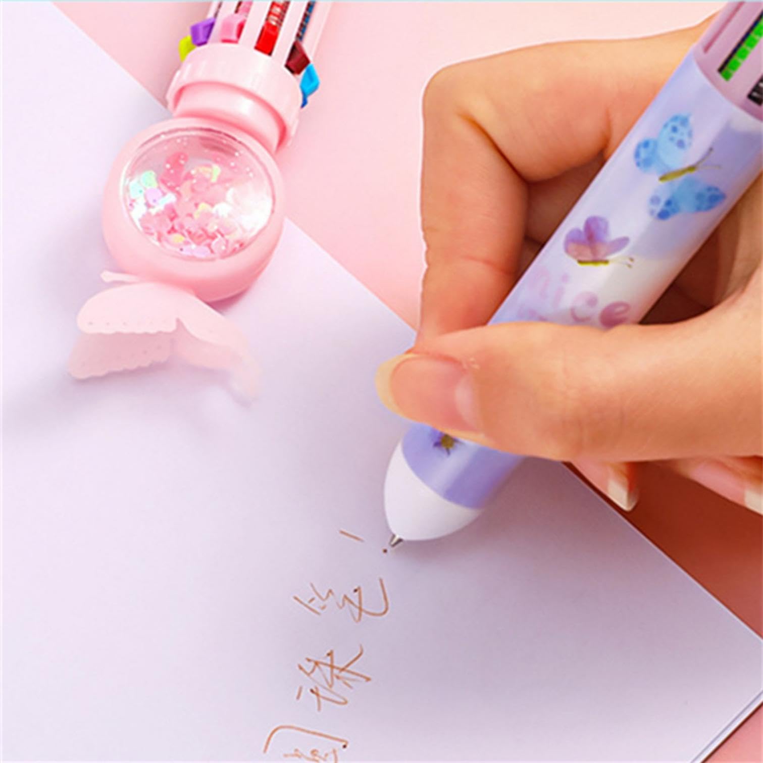 4pcs Multi-Color 10-in-1 Retractable Ballpoint Pens Set - 0.5mm Fine Point Butterfly Design Writing Pens for School, Office & Home Use - Perfect for Students, Kids & Stationery Lovers (Random Colors)