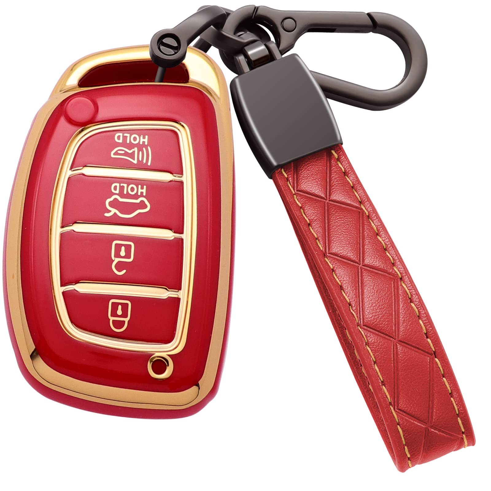 Hyundai Key Fob Cover - Soft TPU Protective Case with Keychain for Sonata, Tucson, Elantra, GT, Ioniq (4 Buttons, Red) | Durable 360° Protection & Smart Remote Compatibility | Perfect for Everyday Use & Car Key Protection