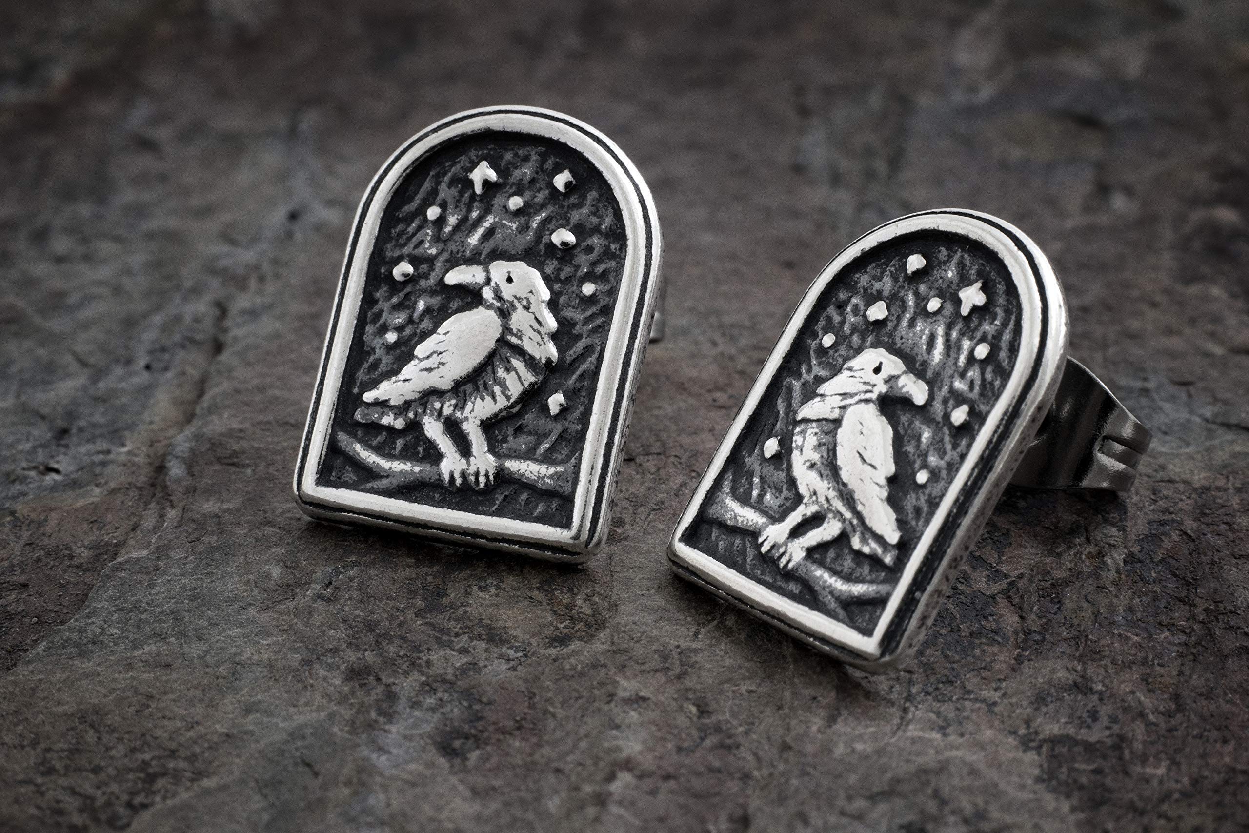 Sterling Silver Raven Post Earrings - Handmade .925 Solid Silver Jewelry for Women, Gothic Style Earrings for Everyday Wear, Gift for Her