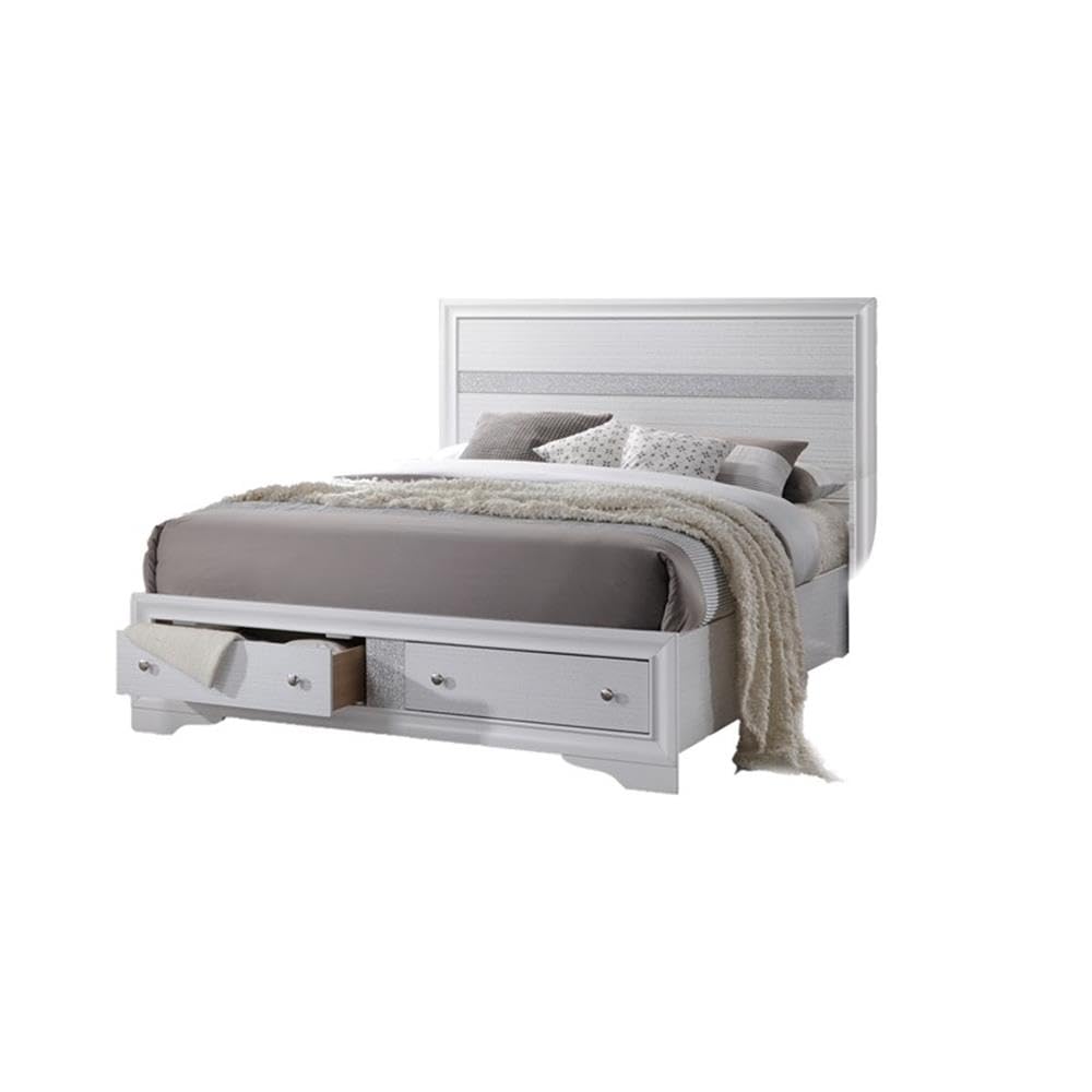 Matrix Traditional Style White Wooden Queen Size Storage Bed - Perfect for Small Bedrooms & Guest Rooms