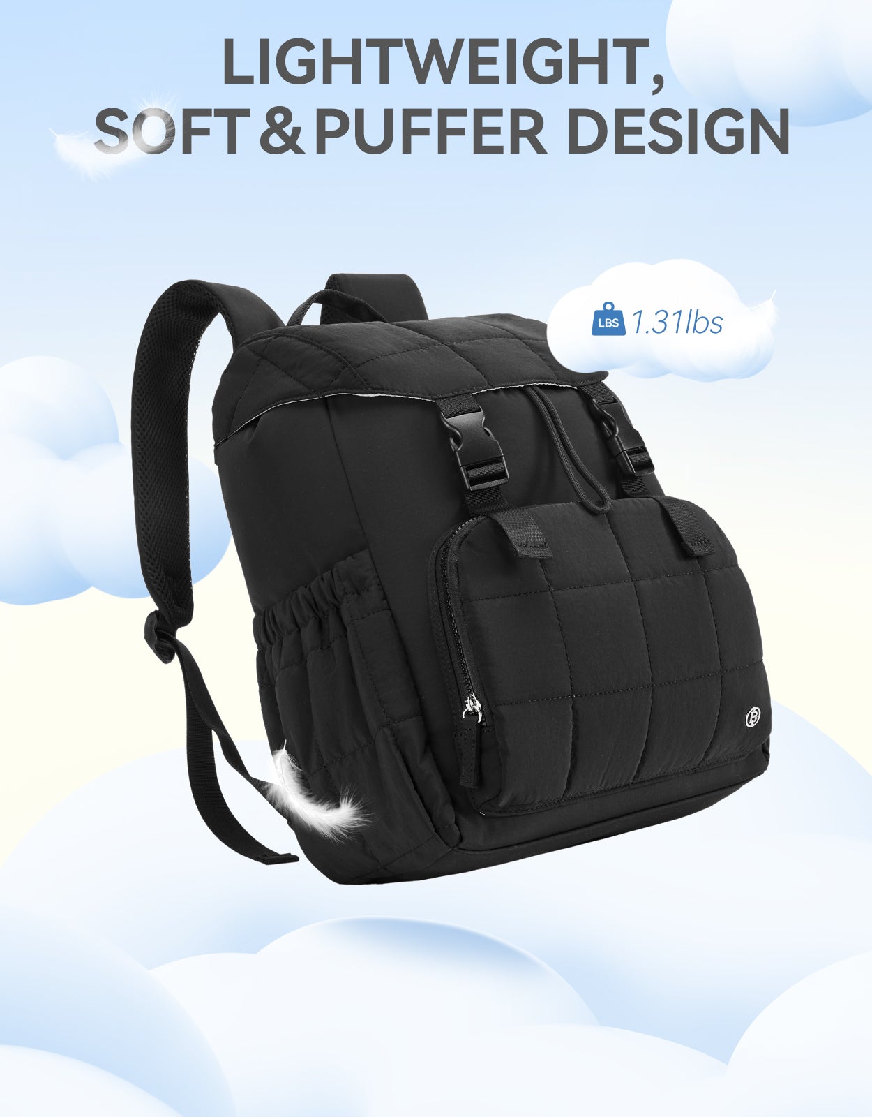 AVE 15.6 Inch Taslan Quilted Lightweight Laptop Backpack for Men & Women - Water-Resistant Travel & Work Commuter Bag with USB Charging Port - Perfect for College, Business Trips & Daily Use