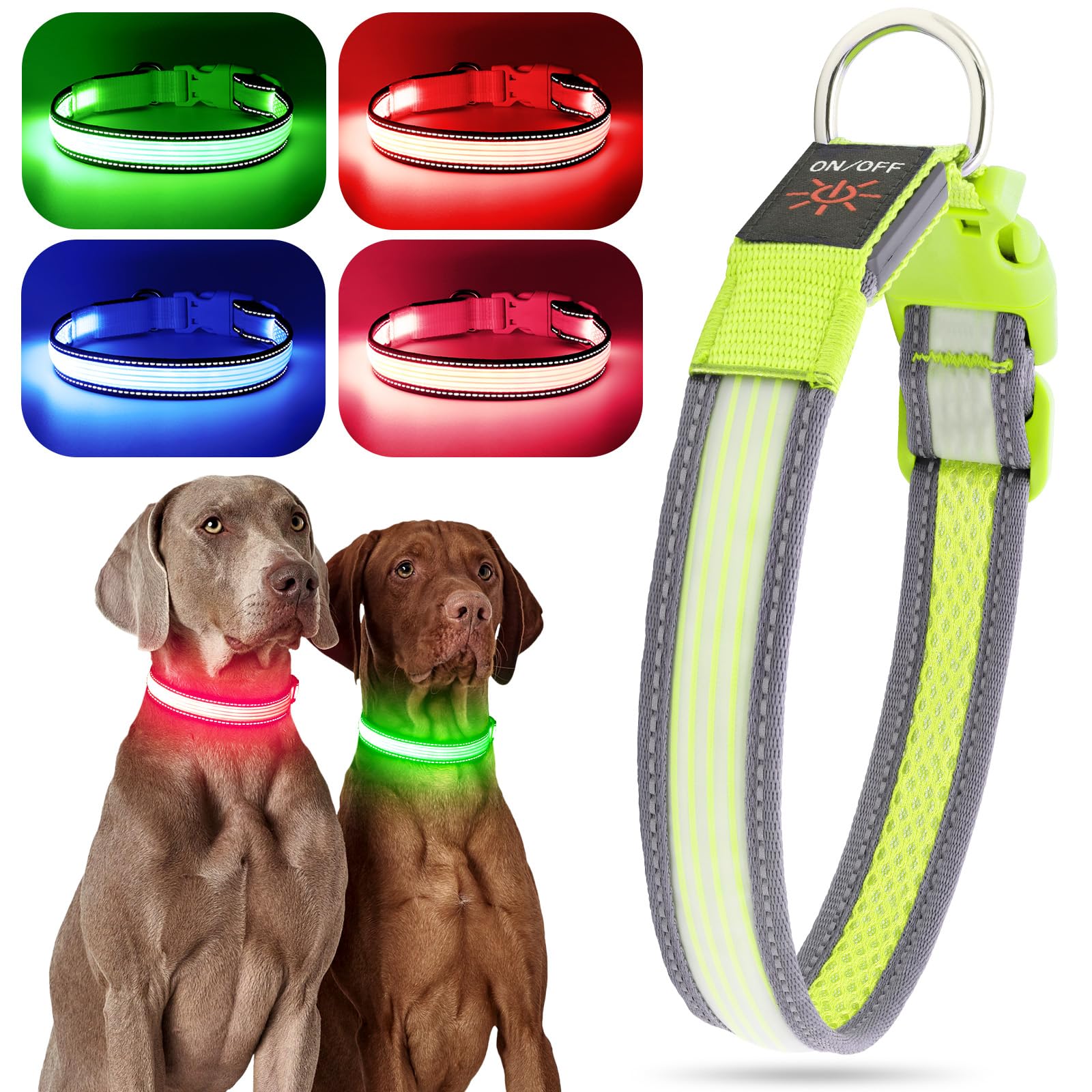 YFbrite Adjustable LED Dog Collar with Reflective Strip - Glow in The Dark Safety Collar for Small Dogs (Green) - Perfect for Night Walks, Jogging & Outdoor Adventures
