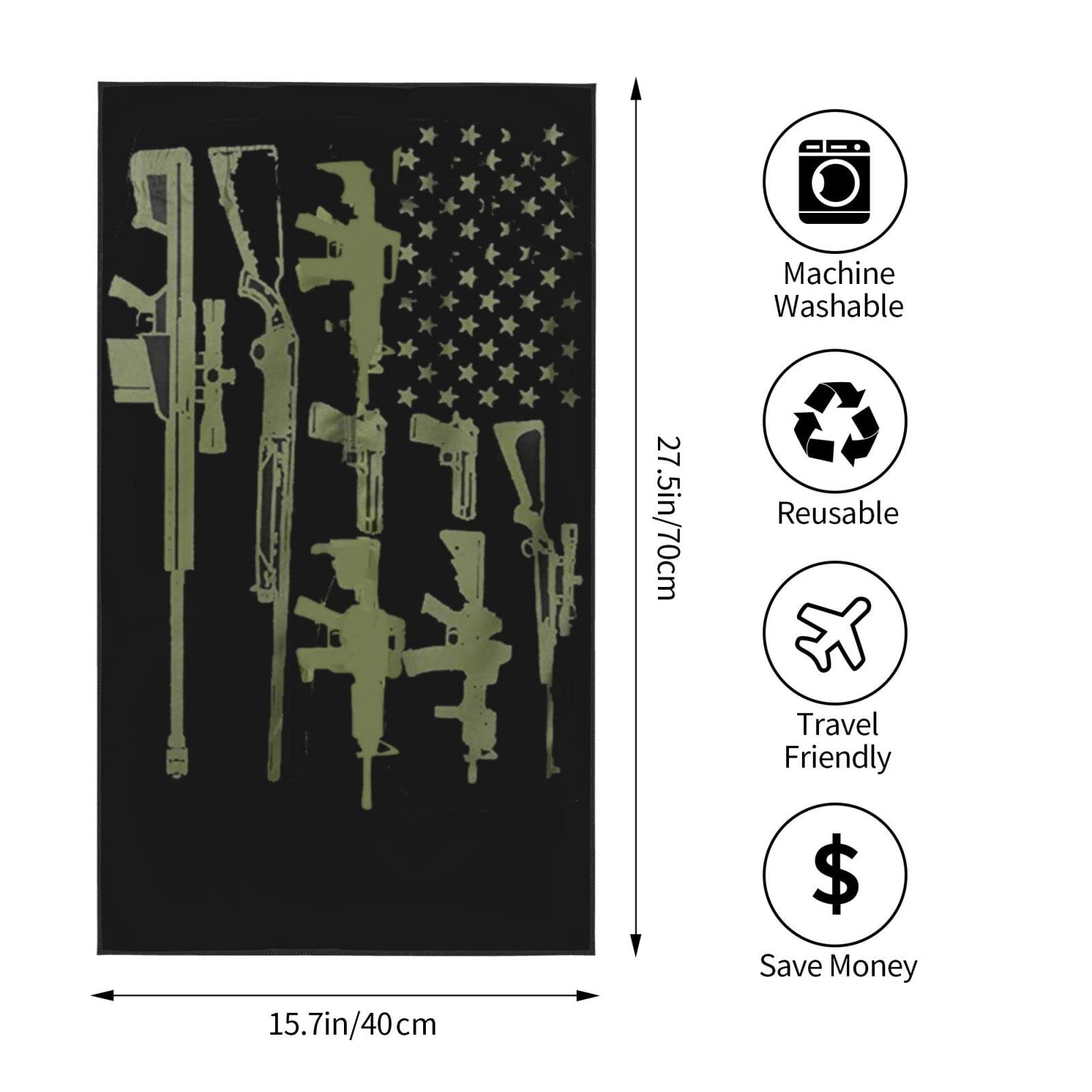 American Flag Gun Design Microfiber Towel - 16x27.5 Inch Quick Dry Sports Towel for Camping, Beach, Yoga, Gym & Travel | Patriotic Outdoor Accessories for Backpacking, Workouts & Pool Days
