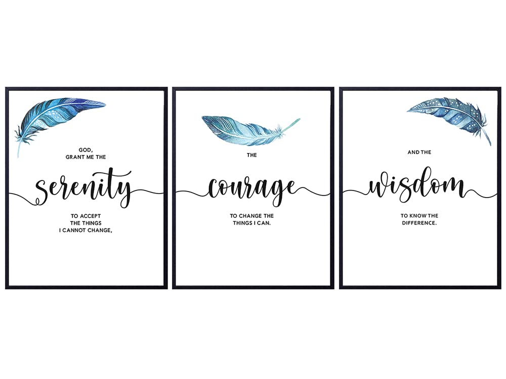 Alcoholics Anonymous Serenity Prayer Wall Art - 12 Steps & Traditions Decor - Sobriety Gifts for AA Anniversary - Inspirational Recovery Wall Prints with Feather Design - Perfect for Home, Office or Meeting Room Decor