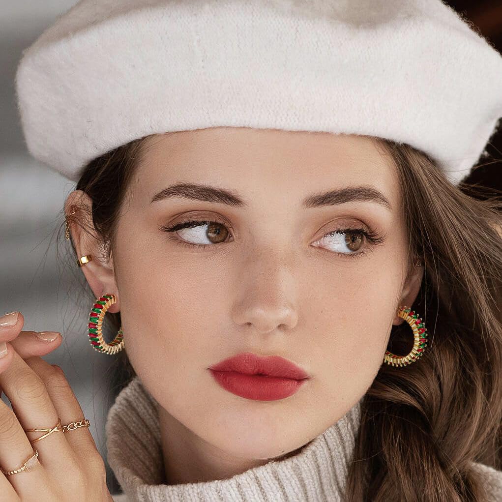 Trendy CZ Gold Hoop Earrings for Women - Lightweight Chunky 14K Real Gold Plated Hoop Earrings | Hypoallergenic Silver Jewelry for Everyday Wear & Special Occasions