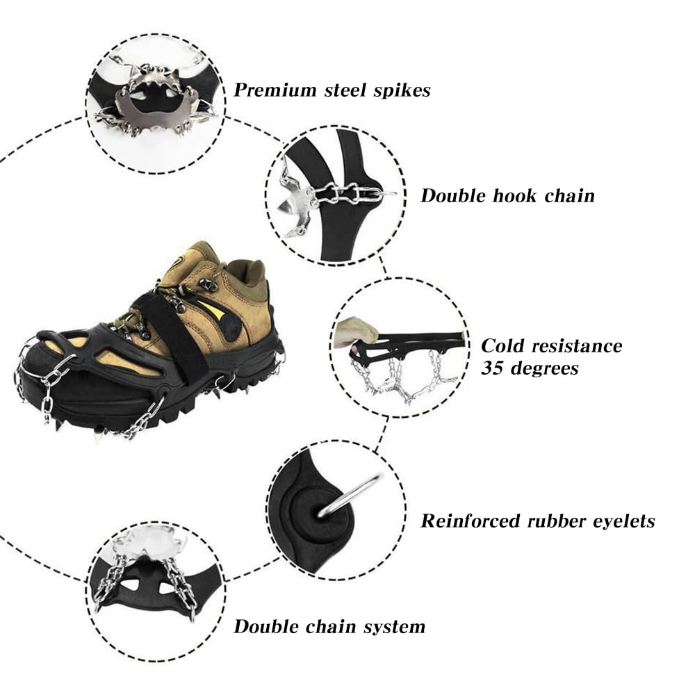 Lixada Stainless Steel Ice Claws - 26-Tooth Anti-Slip Shoe Grips for Outdoor Ice & Snow Climbing - Perfect for Hiking, Mountaineering, and Winter Sports Safety Gear