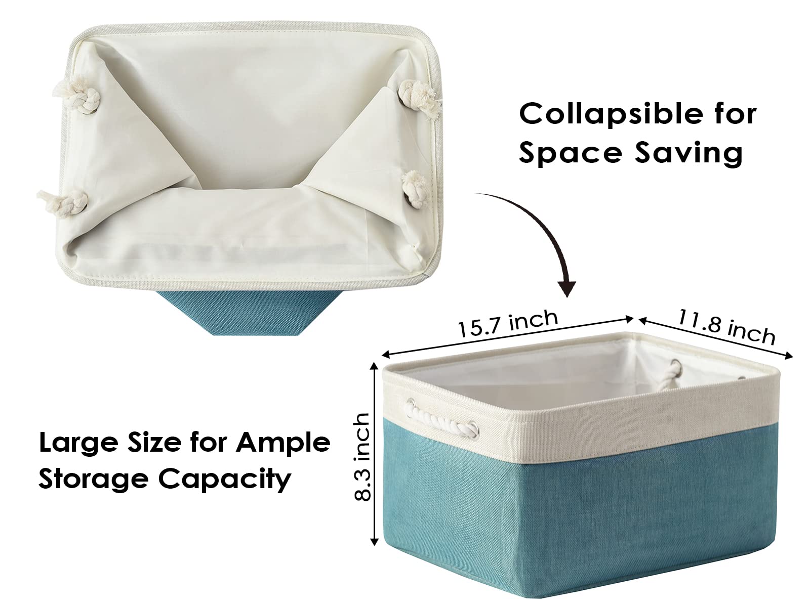 TheWarmHome Large Fabric Storage Bins 3-Pack (15.7x11.8x8.3 inches) - Closet Organizer Baskets for Shelves, Baby Toys, Laundry & Home Decor | Space-Saving Organization for Bedroom, Nursery & Living Room (White & Green)