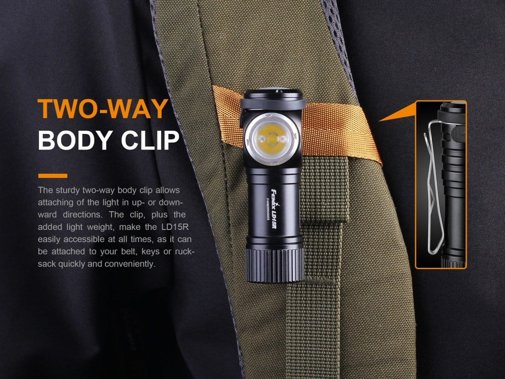 Fenix LD15R Rechargeable Right Angle LED Flashlight - 500 Lumens, IP68 Waterproof for Camping, Hiking & Emergency Use