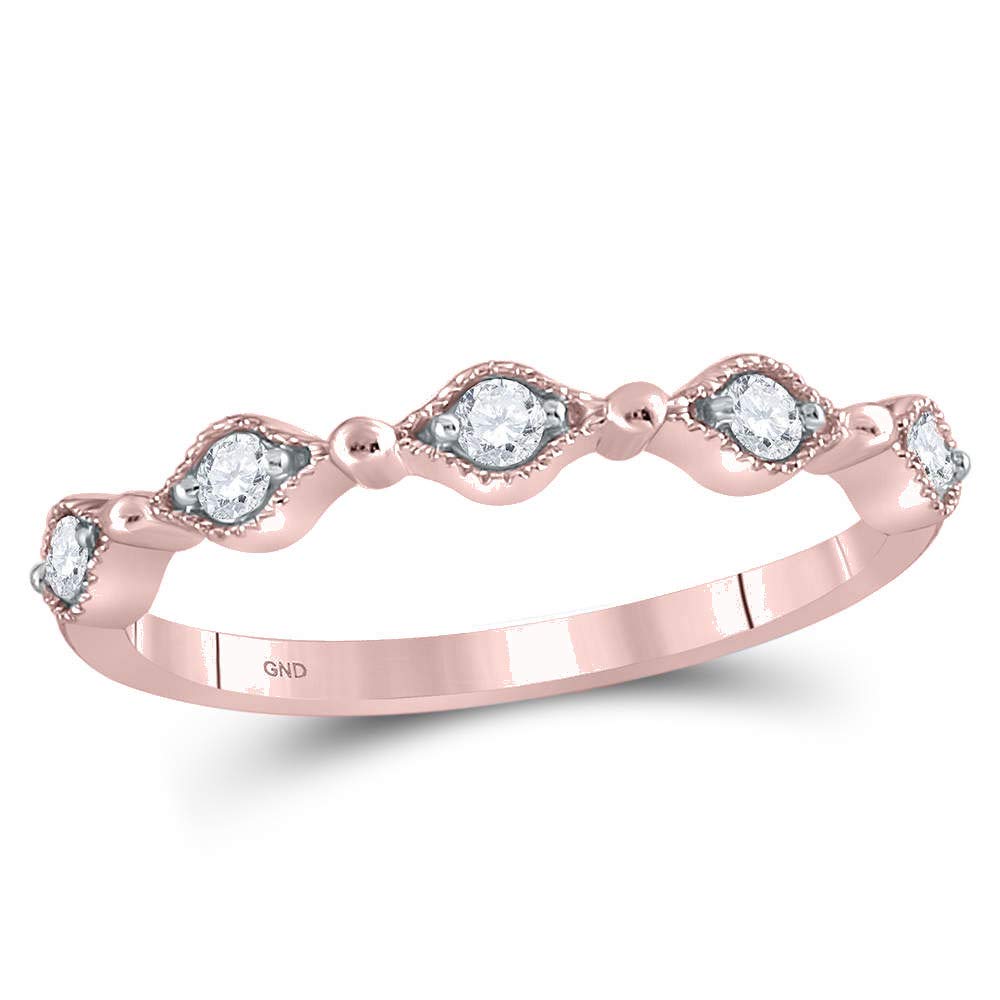 10K Rose Gold Women's Round Diamond Contour Stackable Band Ring - 1/8 CTTW, Perfect for Wedding, Anniversary, Valentine's Day Gifts & Everyday Elegance