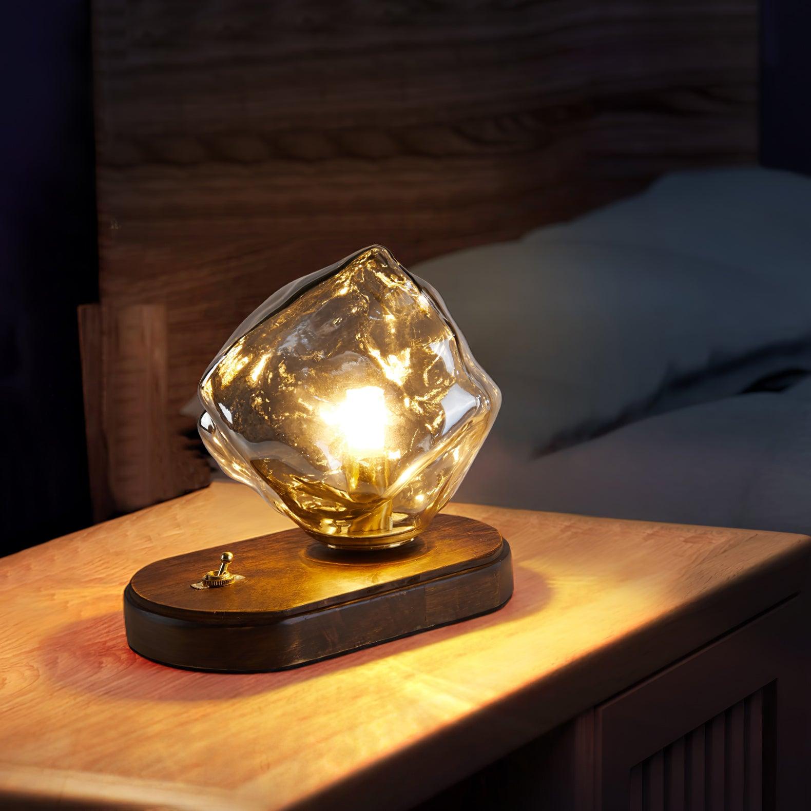 Modern Ice Stone Glass Table Lamp - Elegant Bedside & Living Room Lighting for Home Decor