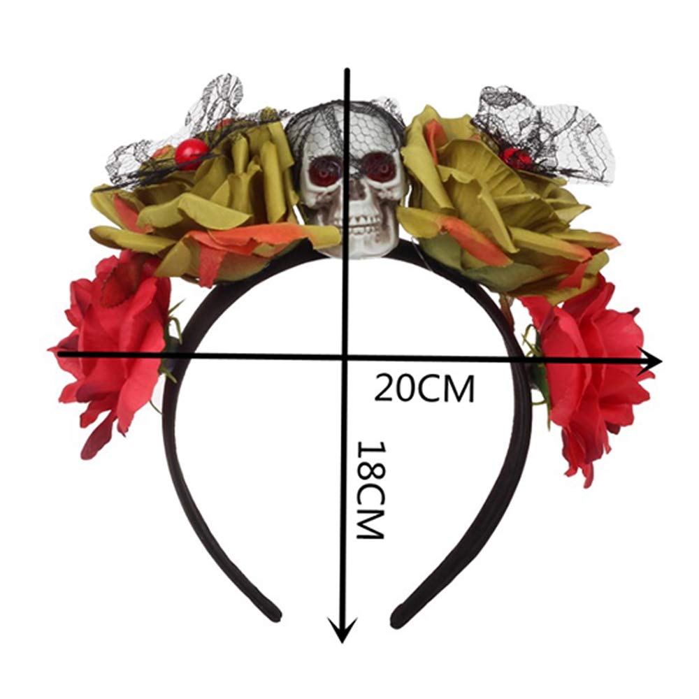 Lifreer Halloween Headband Set - Gothic Skull Flower Crown & Face Jewels Stickers for Women's Costume Accessories | Perfect for Halloween Parties, Cosplay & Gothic Fashion