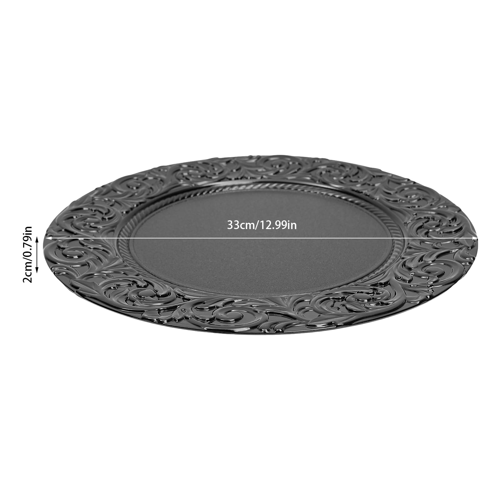 100 Pcs Antique Black Charger Plates - 13 Inch Round Plastic Dinner Plates with Embossed Floral Rim - Bulk Decorative Chargers for Wedding, Banquet & Formal Dining Events - Durable Disposable Server Plates for Parties, Catering & Special Occasions