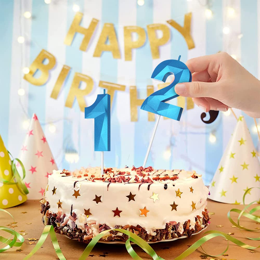 3D Diamond Shape Number Birthday Candles (2-Pack, Blue) - Happy Birthday Cake Candles for Birthday Parties, Weddings, Reunions & Theme Celebrations - Perfect for Cake Decorating and Special Occasions