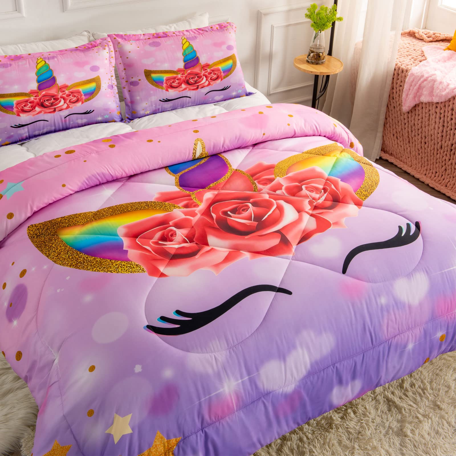 Unicorn Queen Bedding Set for Girls - Ultra Soft Comforter Set with 2 Pillowcases | Machine Washable Kids Bedroom Decor | Perfect for Toddler Rooms, Sleepovers & Princess Themed Bedrooms