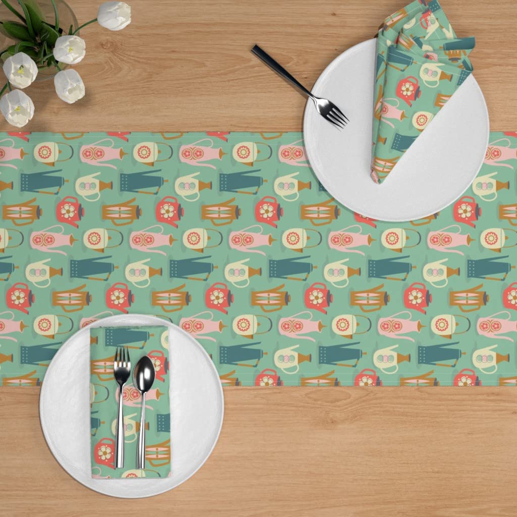 1960s Teapot Print Cotton Sateen Table Runner - Vintage Kitchen Decor