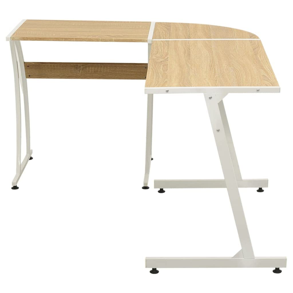 CHARMMA Corner Desk L-Shaped Computer Desk with Keyboard Tray - Solid Oak Wood Home Office Desk in Brown (18.8KG) - Perfect for Small Spaces, Gaming & Work from Home Setup