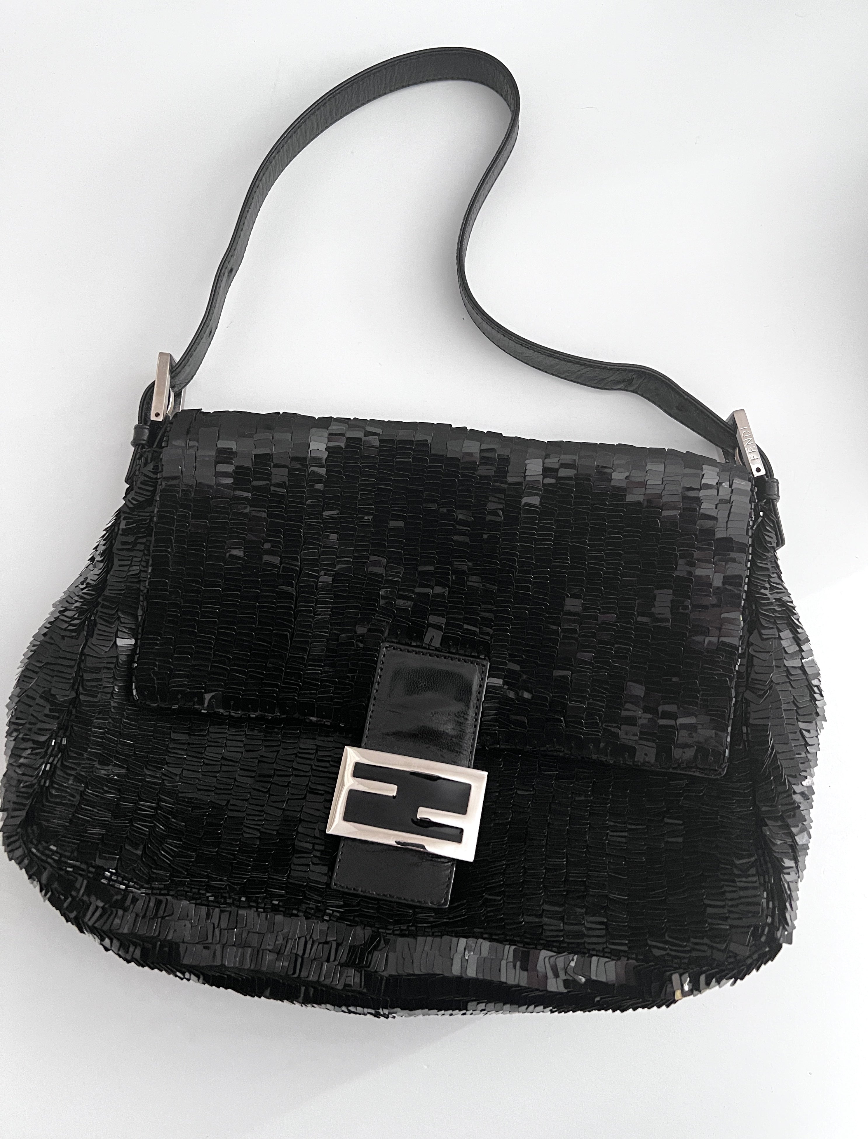 Fendi Black Sequin Mamma Baguette Handbag - Luxury Designer Shoulder Bag for Women | Perfect for Evening Parties, Weddings & Special Occasions