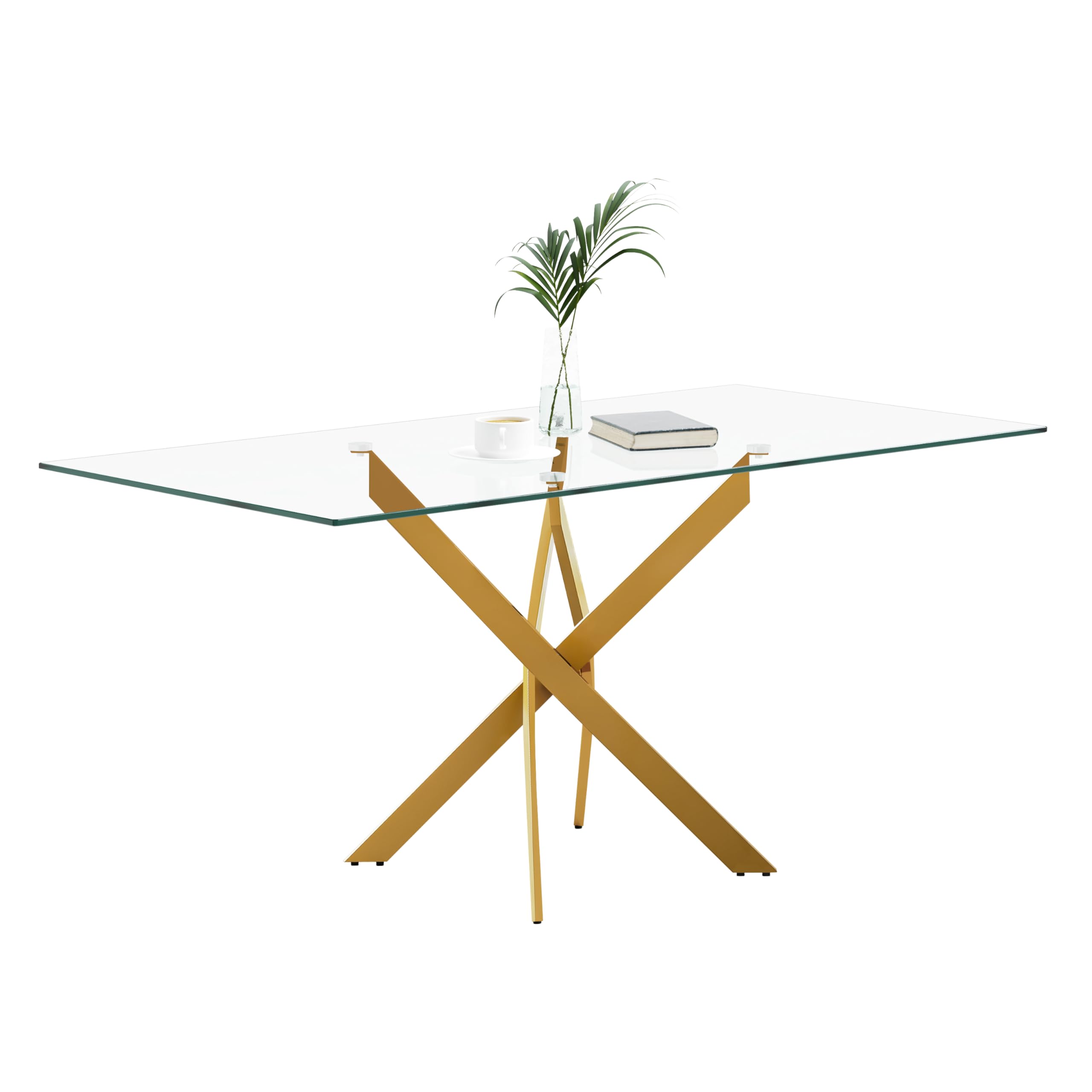 NIERN 47 Inch Gold Glass Rectangular Dining Table with Chrome Legs - Modern Kitchen Table for Dining Room, Home Office, and Small Spaces (47.24 x 27.55 Inches, Gold Finish) - Perfect for Family Meals, Dinner Parties, and Workspace