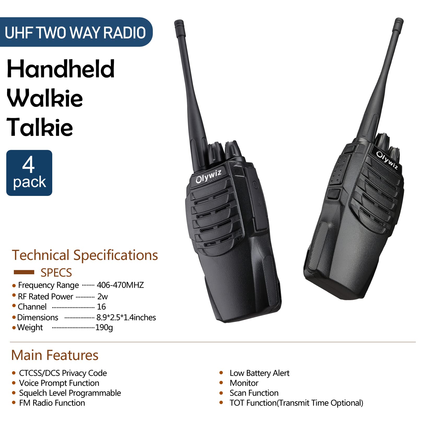 GMRS Two-Way Radios 4 Pack - Long Range Walkie Talkies with Earpiece & Mic, 16 Channels, USB-C Charging, Waterproof Handheld Radios for Outdoor Adventures, Hiking, Camping, and Emergency Communication