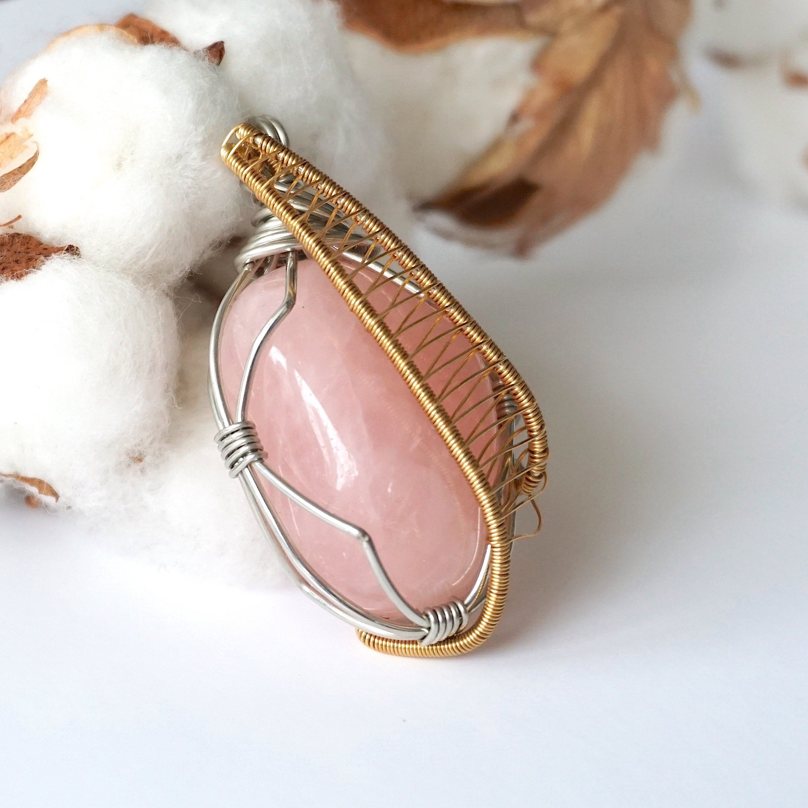 Gold Rose Quartz Crystal Necklace - 14K White Gold/Gold Plated Jewelry for Women | Elegant Gift for Valentine's Day, Anniversary & Special Occasions