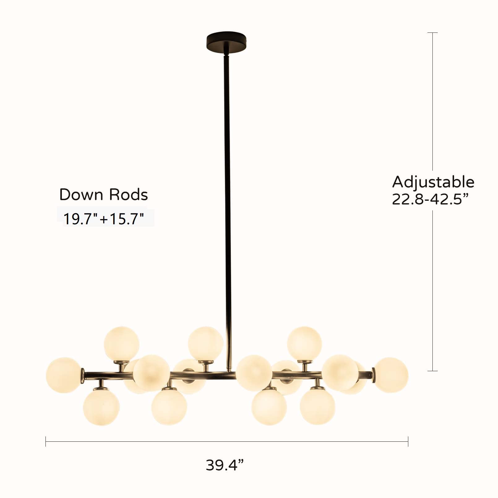 Mid Century Modern 16-Light Black Linear Chandelier - Elegant Pendant Lighting Fixture for Dining Room & Kitchen | Perfect for Contemporary Home Decor & Open Concept Spaces