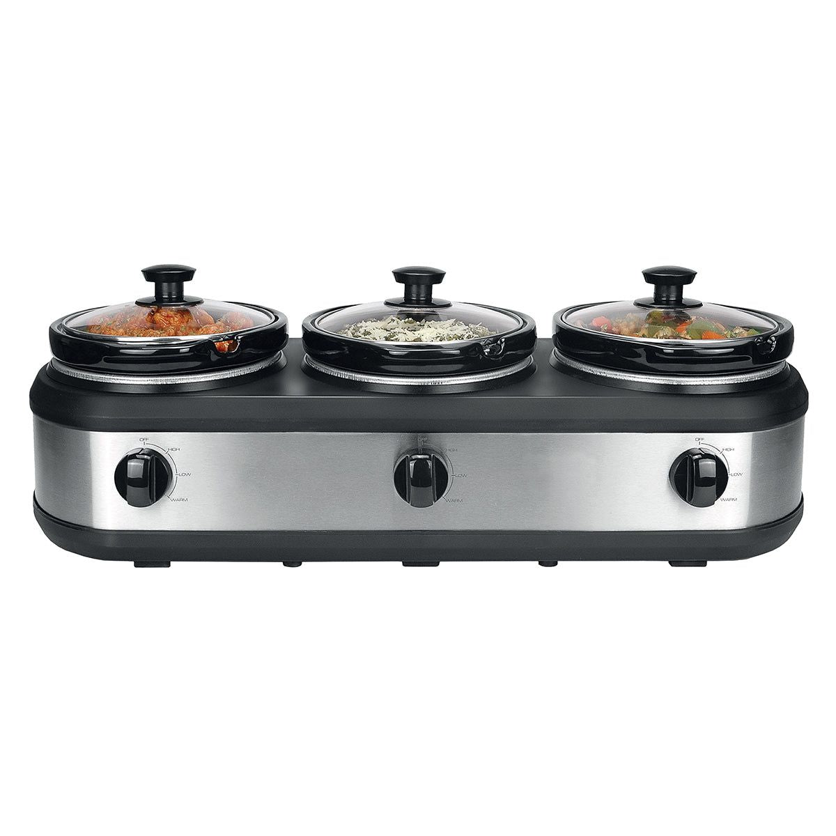 2.5L Electric 3-Pot Slow Cooker with Removable Stoneware - Perfect for Family Dinners, Meal Prep & Party Buffets