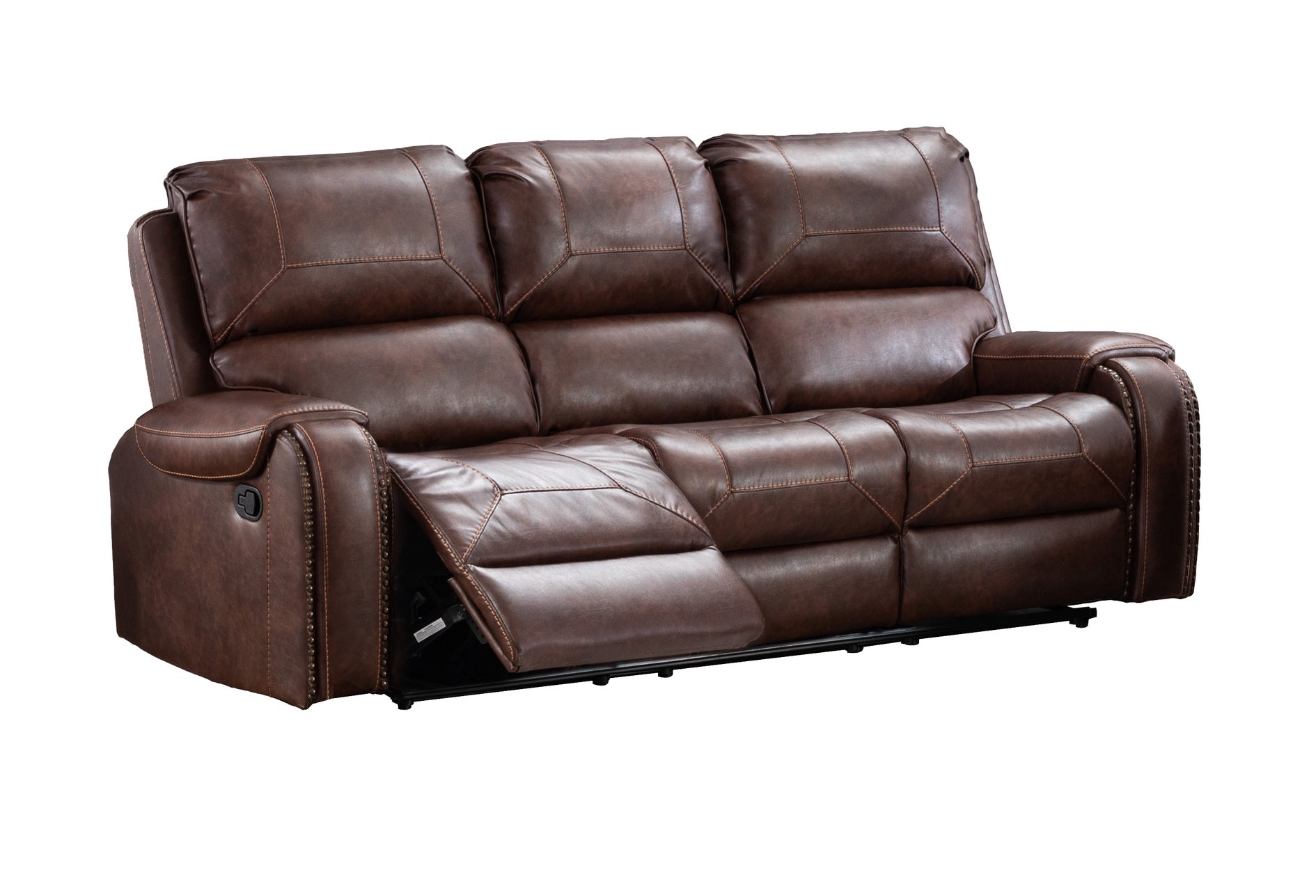 Caesar Brown Reclining Living Room Set - 3-Piece Leather Recliner Sofa with Cup Holders | Perfect for Family Movie Nights & Home Theater Lounging