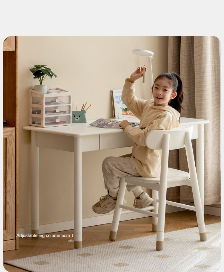 Solid Poplar Wood Kids Height-Adjustable Learning Desk with Cream Drawer - Perfect for Homeschooling, Online Classes & Study Room Organization