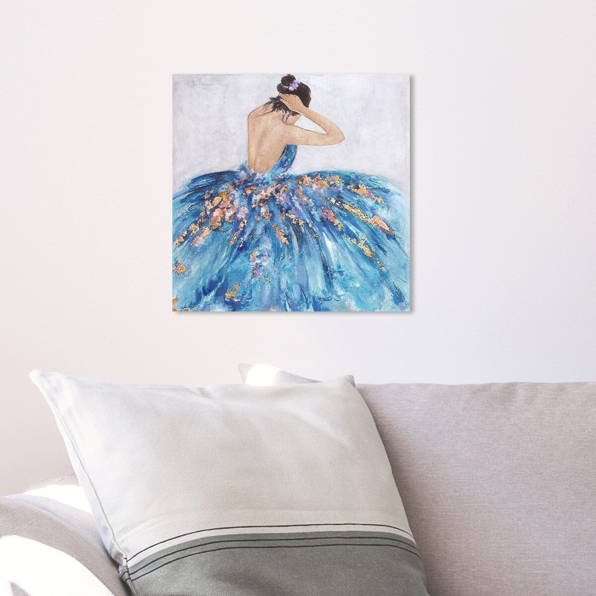 Elegant Blue Princess Dress Canvas Wall Art Print - Glamorous Bedroom Decor for Girls, Teens & Women | Perfect for Nursery, Kids Room & Home Décor