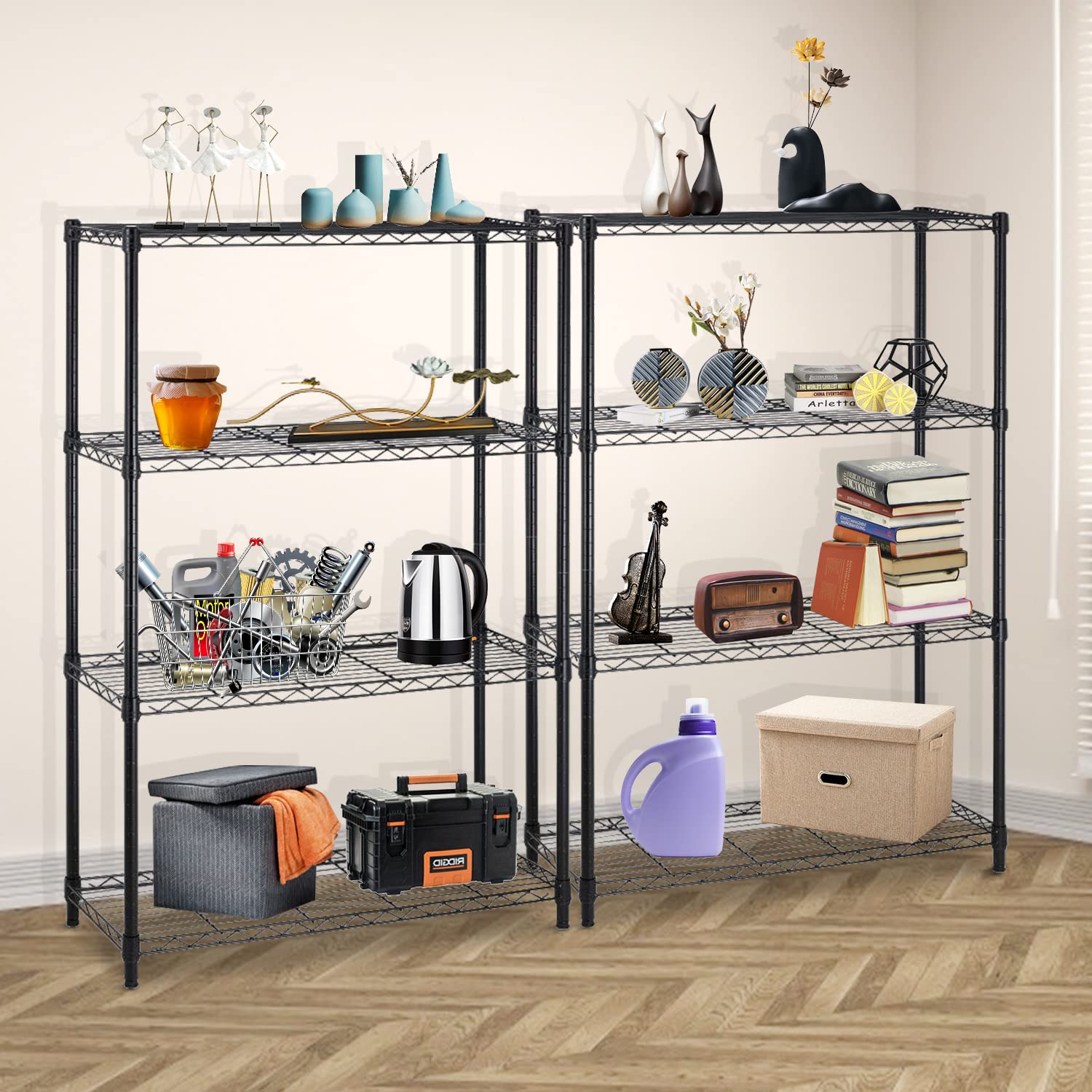 4-Tier Heavy Duty Metal Storage Shelves - NSF Certified Commercial Grade Steel Utility Shelf with Adjustable Height & 1000 lbs Capacity (14x36x54, Black) - Perfect for Garage, Warehouse, Pantry & Retail Store Organization
