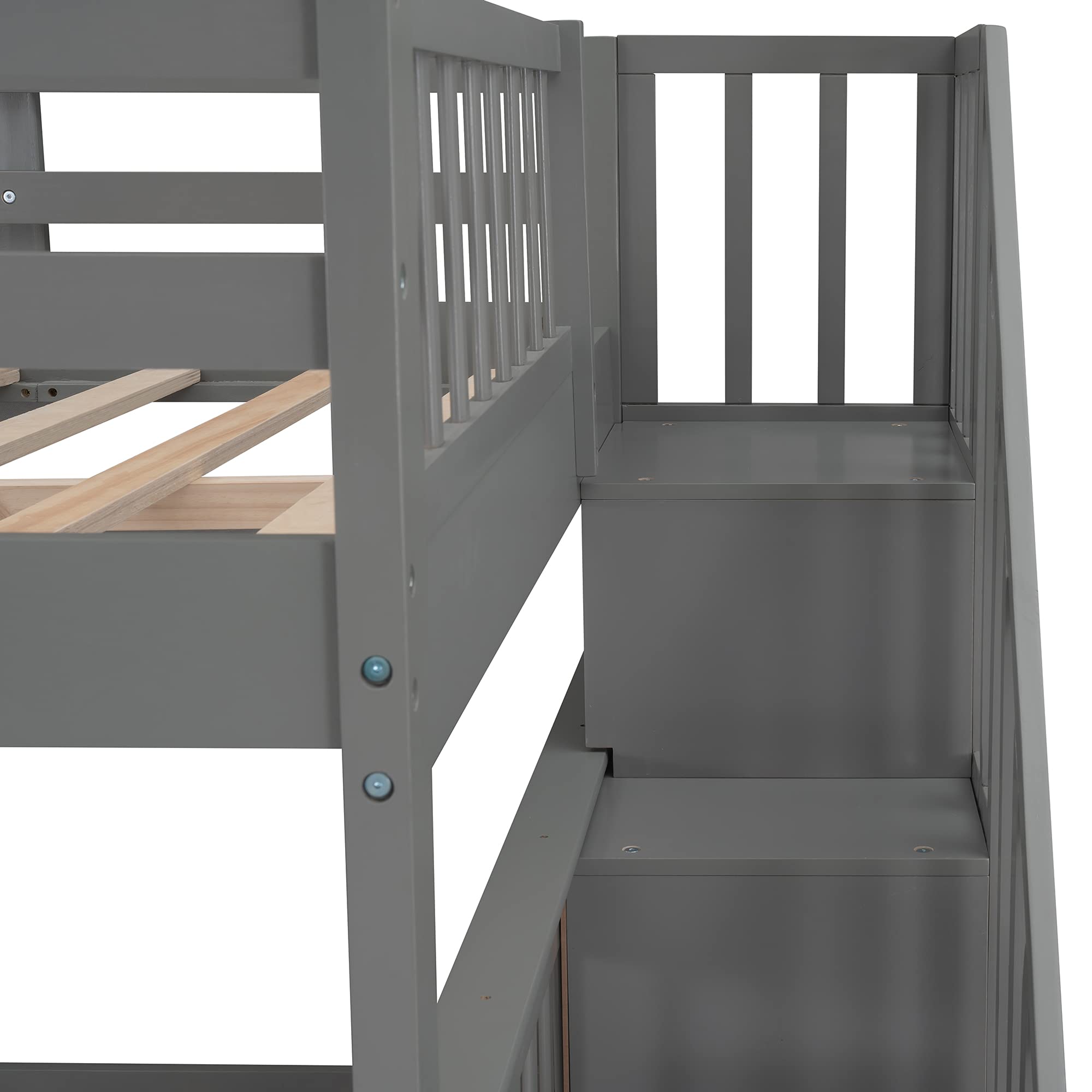 Harper & Bright Designs Full Over Full Bunk Bed with Storage Drawers - Sturdy Wood Bunk Bed with Stairs & Safety Guard Rail - Space-Saving Bed Frame for Kids, Teens & Adults - Perfect for Bedrooms, Dorm Rooms & Small Spaces (Full Size, Gray Finish)