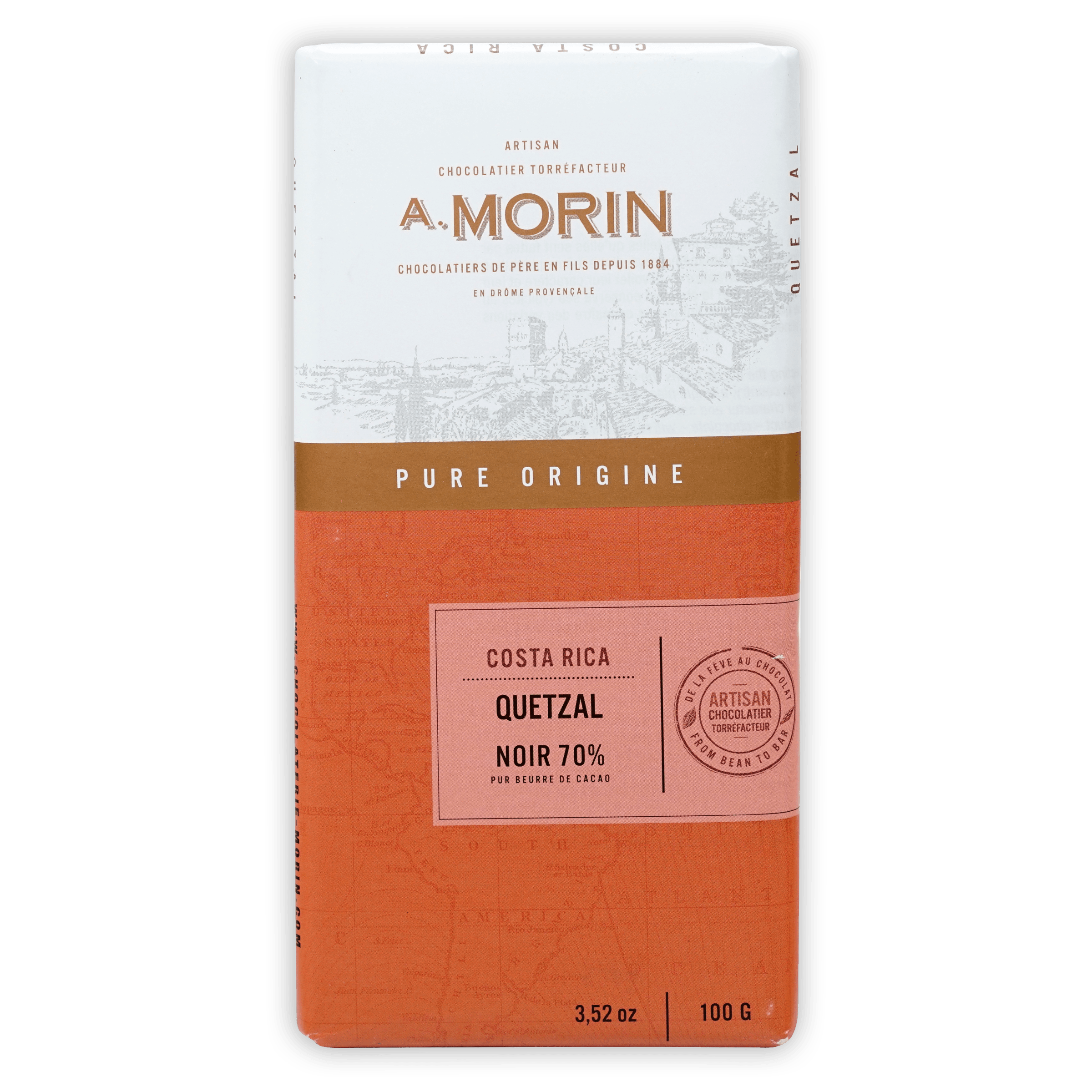 A. Morin Costa Rica Quetzal 70% Dark Chocolate Bar - Premium Single Origin Cacao for Baking, Gifts & Healthy Snacking