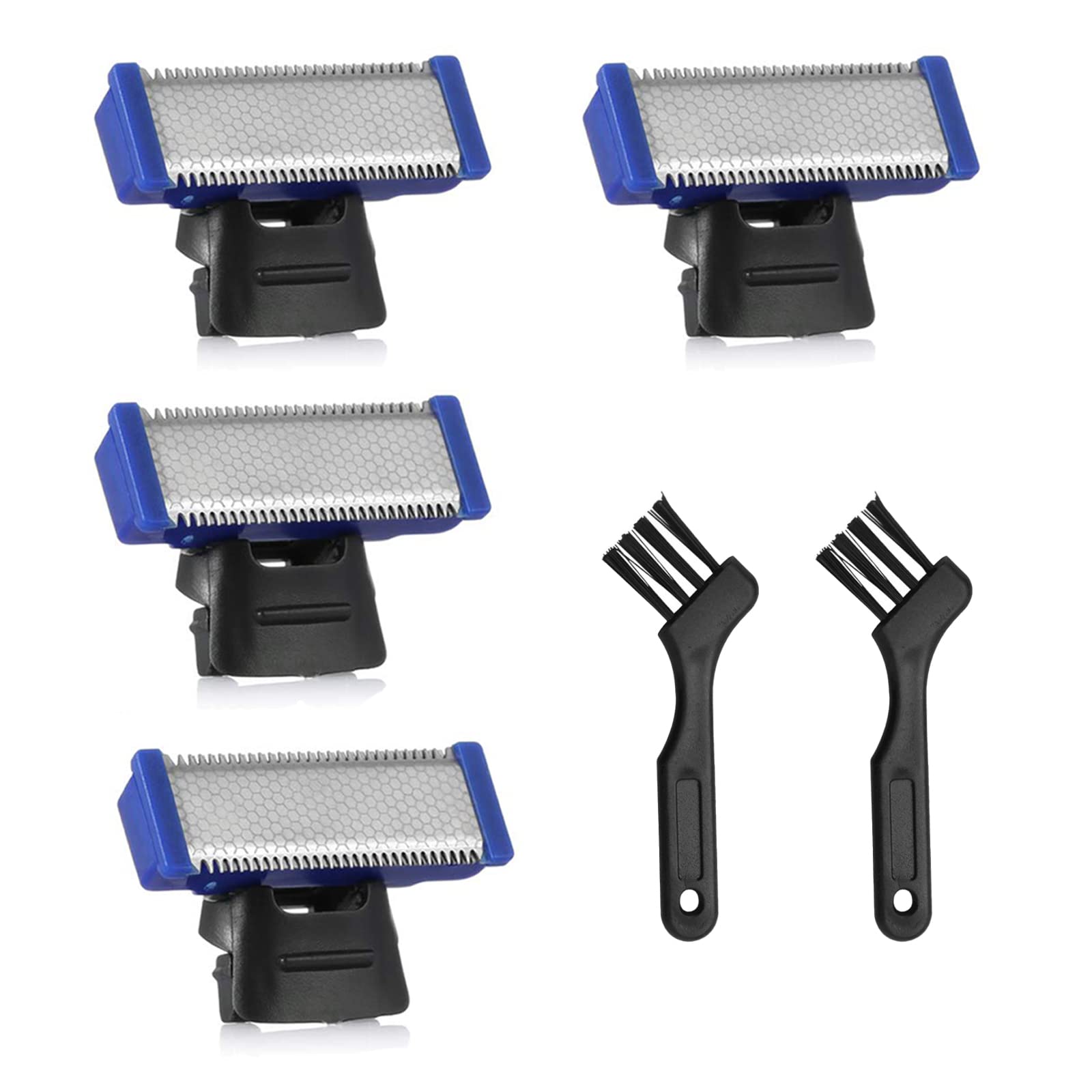 Replacement Shaver Heads for Solo Men's Rechargeable Full Body Hair Trimmer - 4 Blades with 4 Cleaning Brushes (4PCS) - Perfect for Beard, Body & Pubic Hair Grooming at Home or Travel