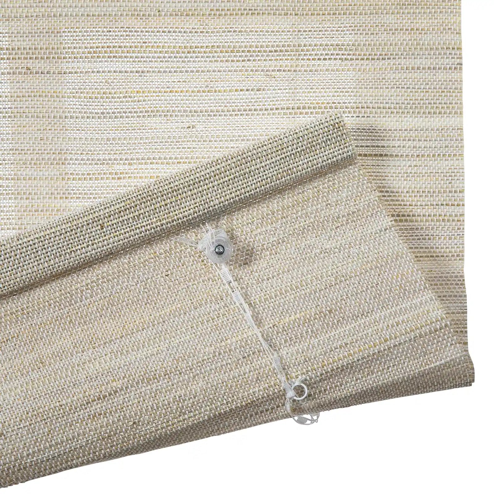 Natural Ramie Cordless Top Down Bottom Up Woven Wood Shade - White Wall Window Treatment for Living Room & Bedroom Privacy