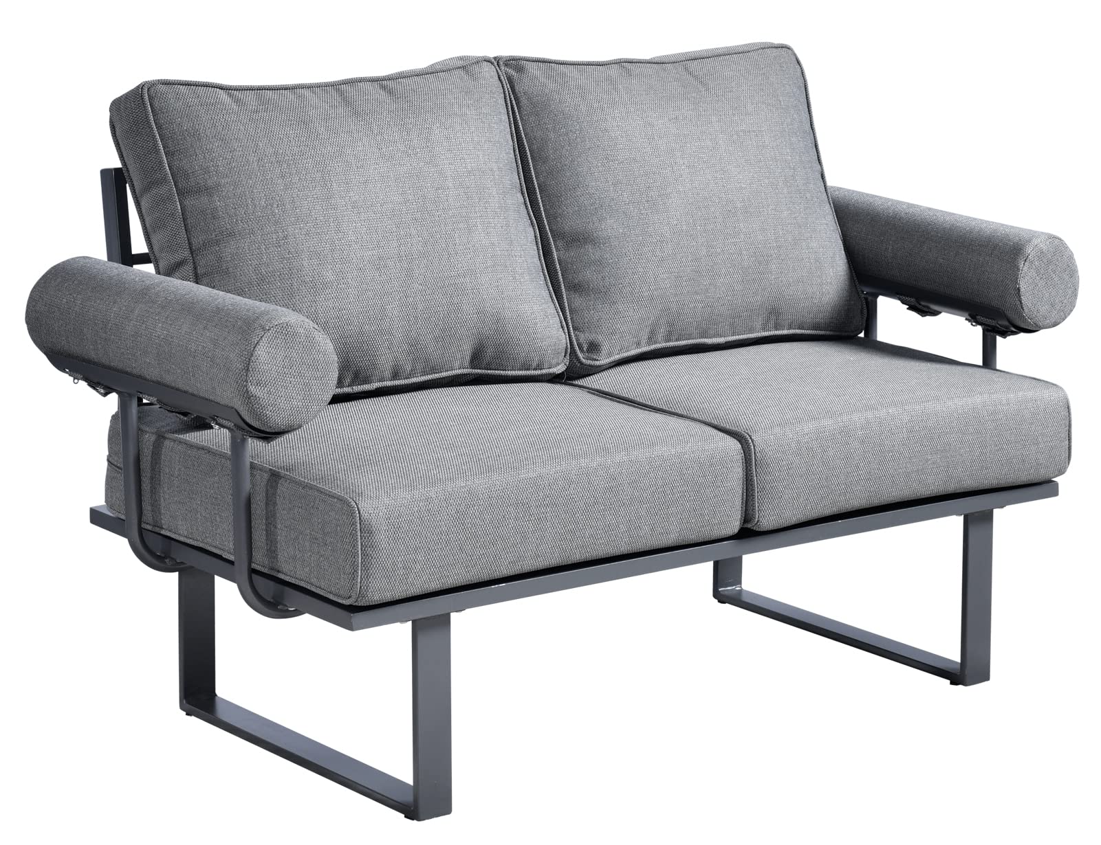 Ovios Outdoor Patio Furniture Set - Aluminum Loveseat with Thick Cushions & High Back Sofa Couch, Black-Grey Conversation Set for Yard, Porch, Deck | Perfect for Garden Relaxation & Outdoor Entertaining