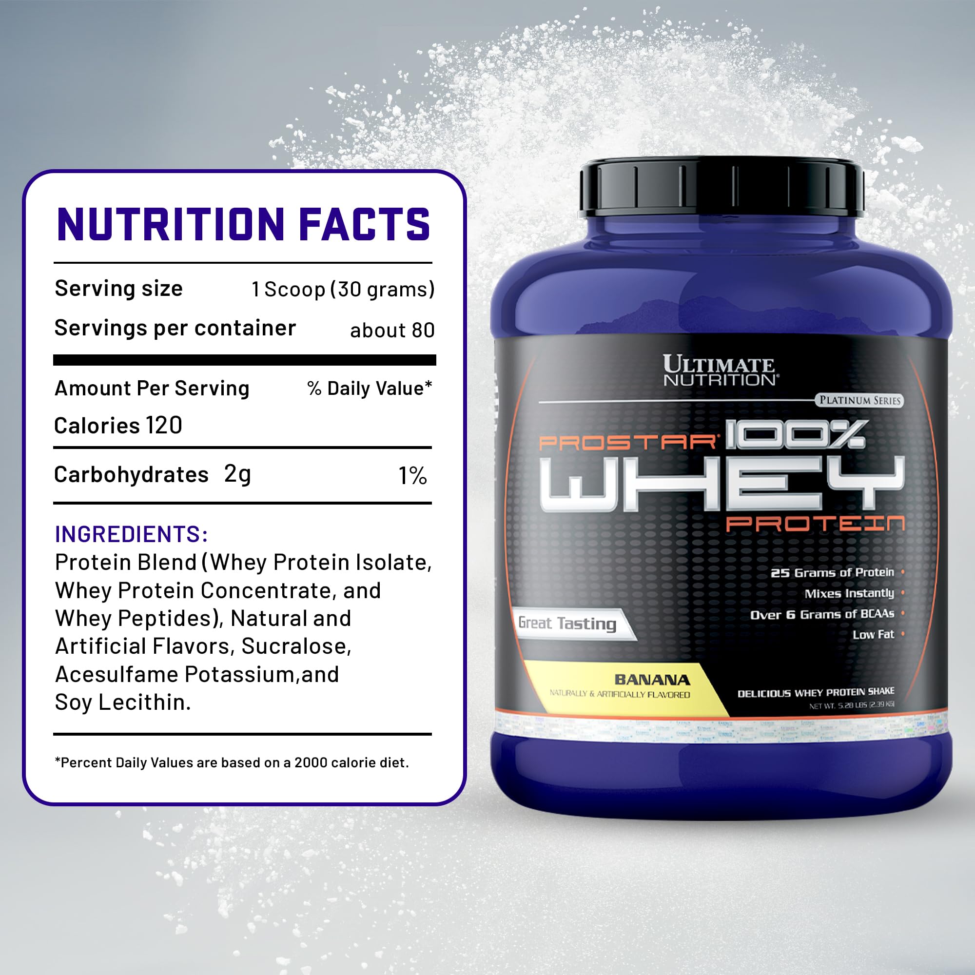 Ultimate Nutrition Prostar 100% Whey Protein Isolate Powder - Banana Flavor, 5.28 lbs | Low Carb, High Protein, Keto Friendly for Muscle Building & Recovery | Post-Workout Shake for Athletes & Fitness Enthusiasts