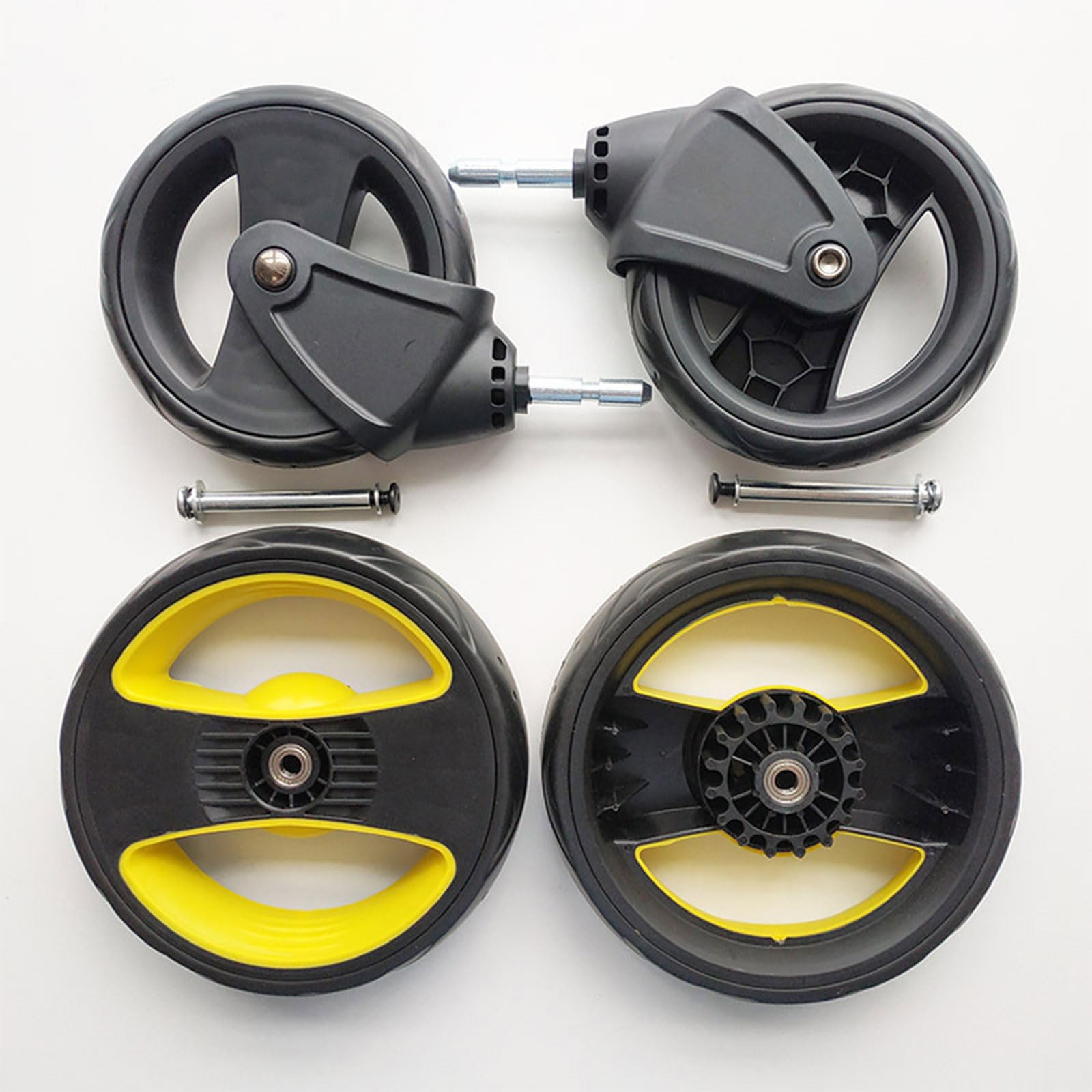 QIIIMSLSS Replacement Baby Stroller Wheels - Front & Rear Plastic Wheels Accessories for Smooth Strolling in Parks, Malls & Neighborhood Walks