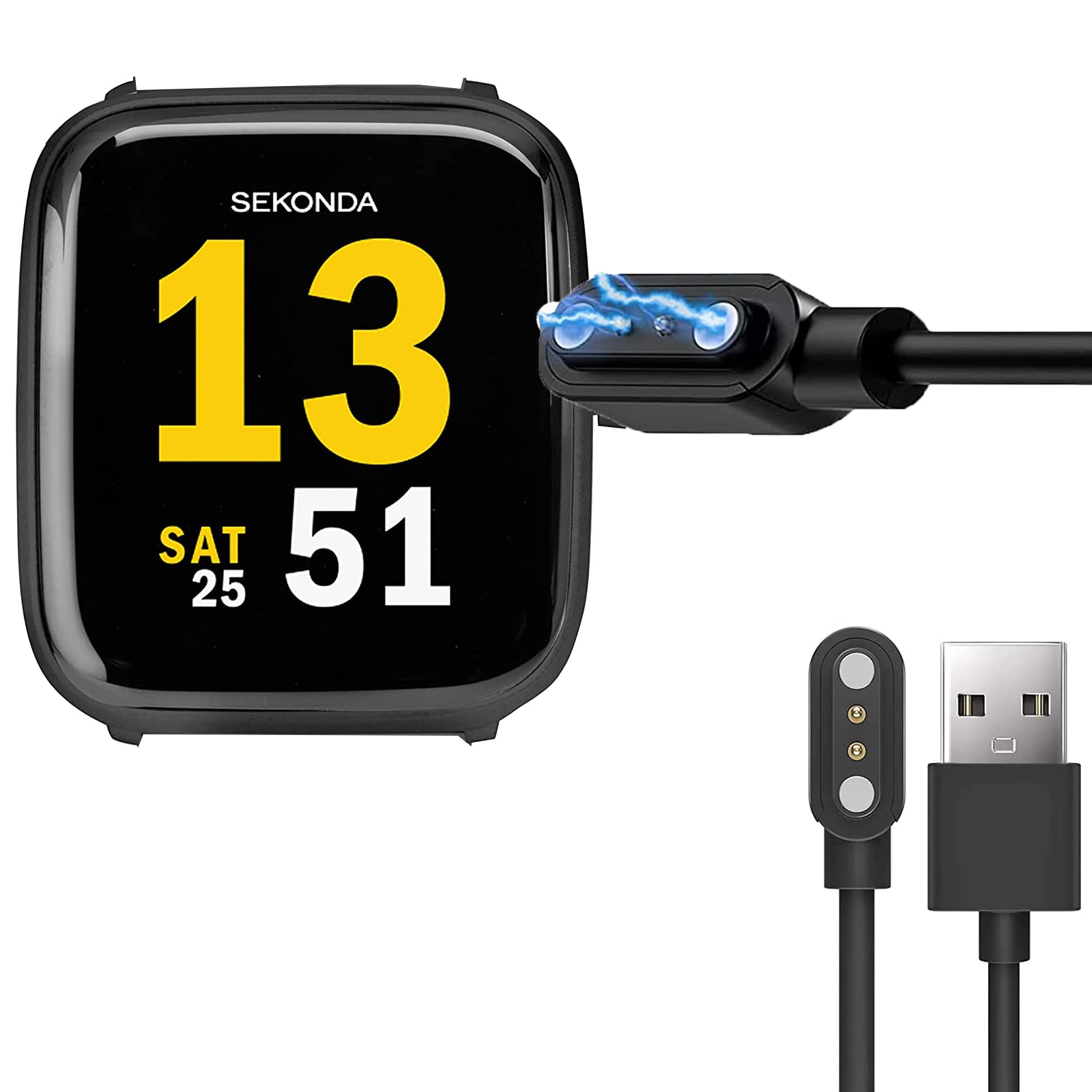 Blueshaweu Magnetic USB Charger for Sekonda Motion 36mm Smart Watch - 2 Pin Replacement Charging Cable Compatible with Sekonda Motion Smartwatch | Perfect for Home, Office & Travel Use