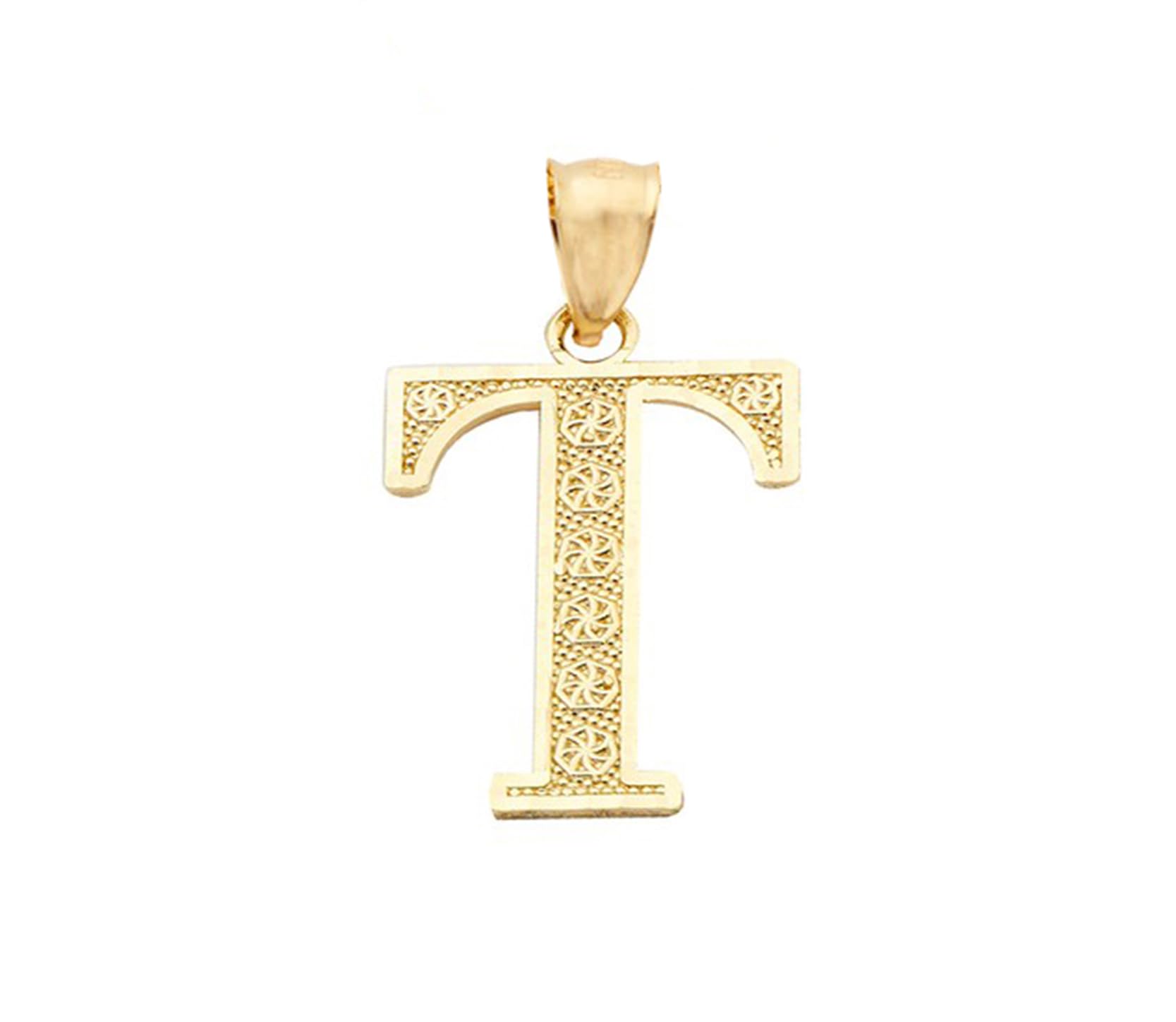 10K Yellow Gold Diamond Cut A to Z Alphabet Initial Letter Charm Necklace Pendant - Personalized Name Jewelry for Women, Girls - Perfect Gift for Birthday, Anniversary, Valentine's Day & Everyday Wear