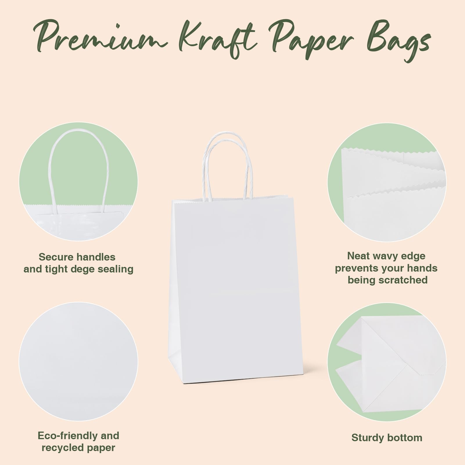 100-Pack White Kraft Paper Gift Bags with Handles - 5.25