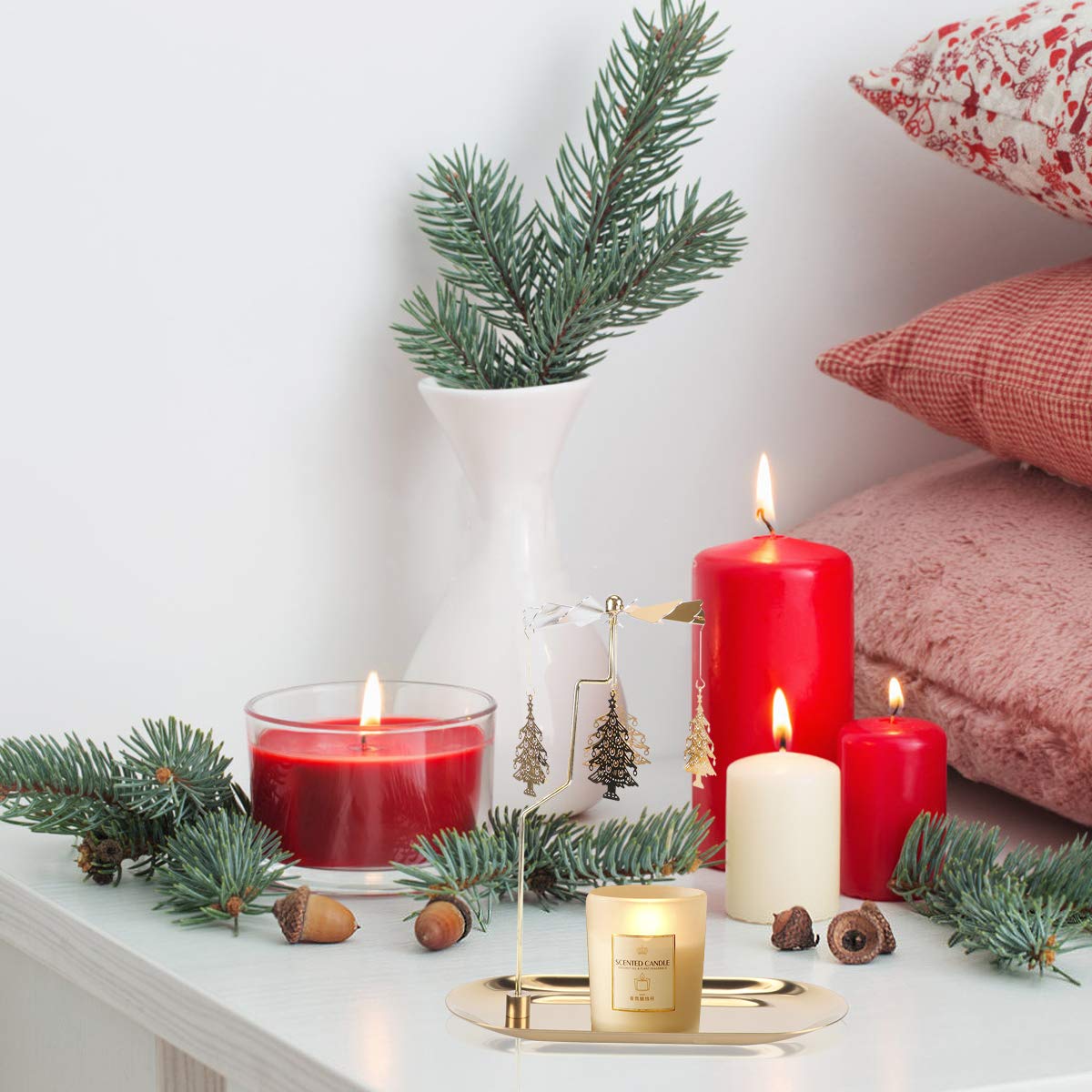 ABOOFAN Christmas Tree Tray Candle Holder - Festive Rotating Candle Stand with Iron Base for Holiday Decor, Aromatherapy & Tabletop Display - Perfect for Xmas Home Decor, Party Centerpiece & Relaxing Ambiance
