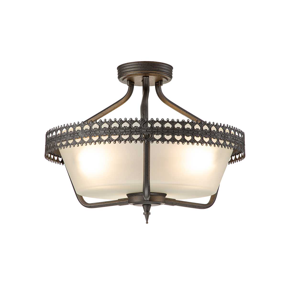 Crown 3-Light Semi Flush/Pendant Iron Gate Ceiling Light Fixture with E27 Socket - Perfect for Dining Room, Kitchen Island, or Entryway Lighting